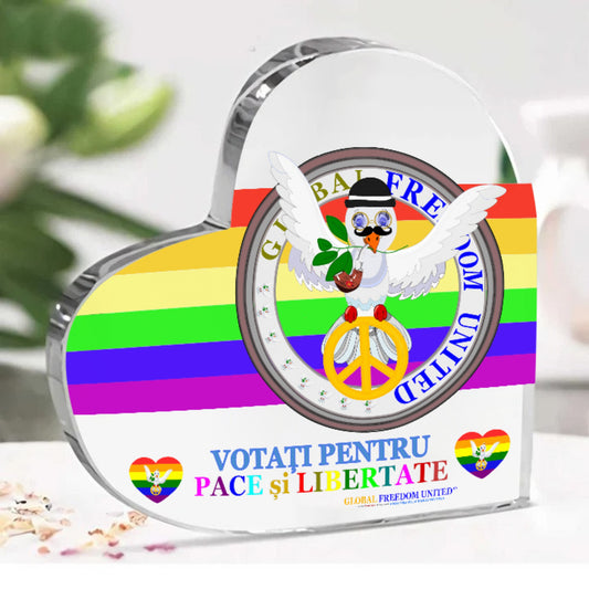 Acryl Heart Global Freedom United Dove Of Peace Men Romania