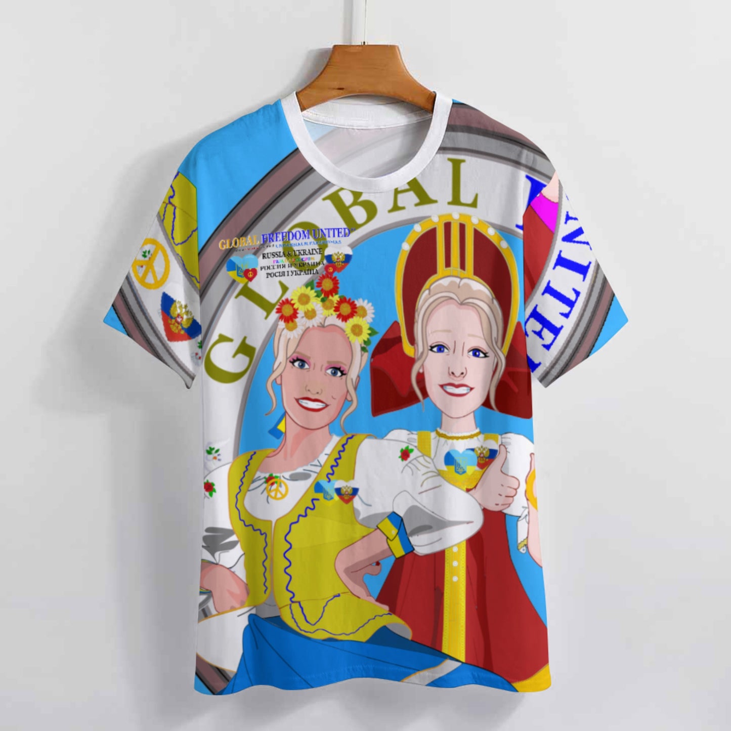 Women´s T-shirt 3 GLOBAL FREEDOM UNITED© Women Ukraina & Russia Blue