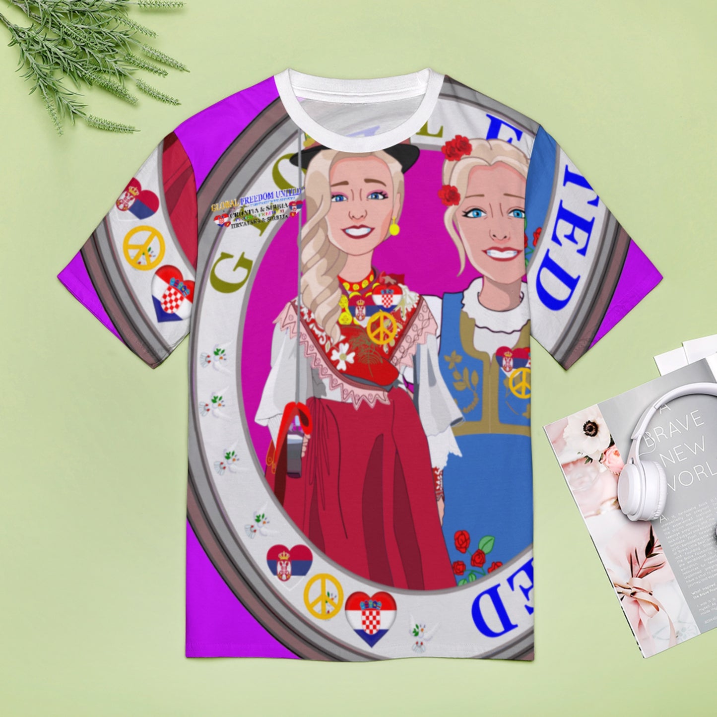 Women´s T-shirt 2 GLOBAL FREEDOM UNITED© Women Croatia & Serbia Blondi Lilac