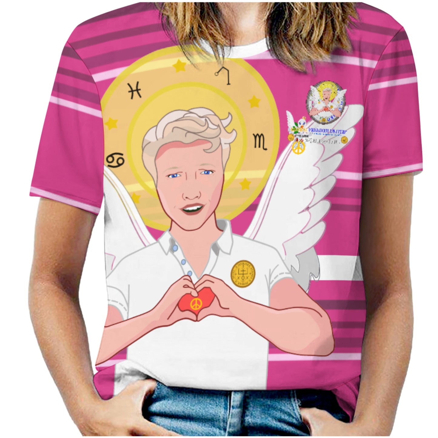 Women´s T-shirt GLOBAL FREEDOM UNITED© Archangel Rafael German Pink1