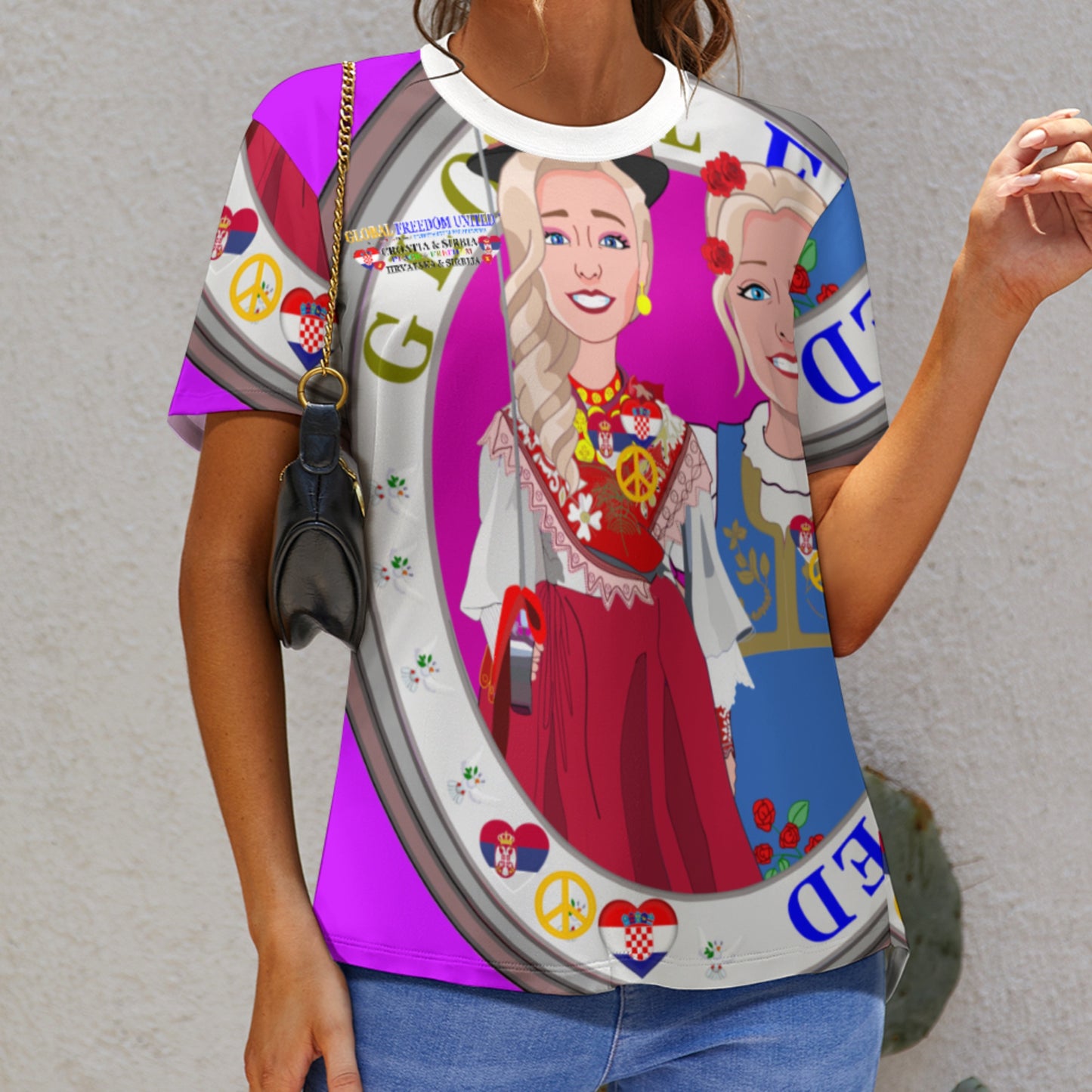 Women´s T-shirt 2 GLOBAL FREEDOM UNITED© Women Croatia & Serbia Blondi Lilac