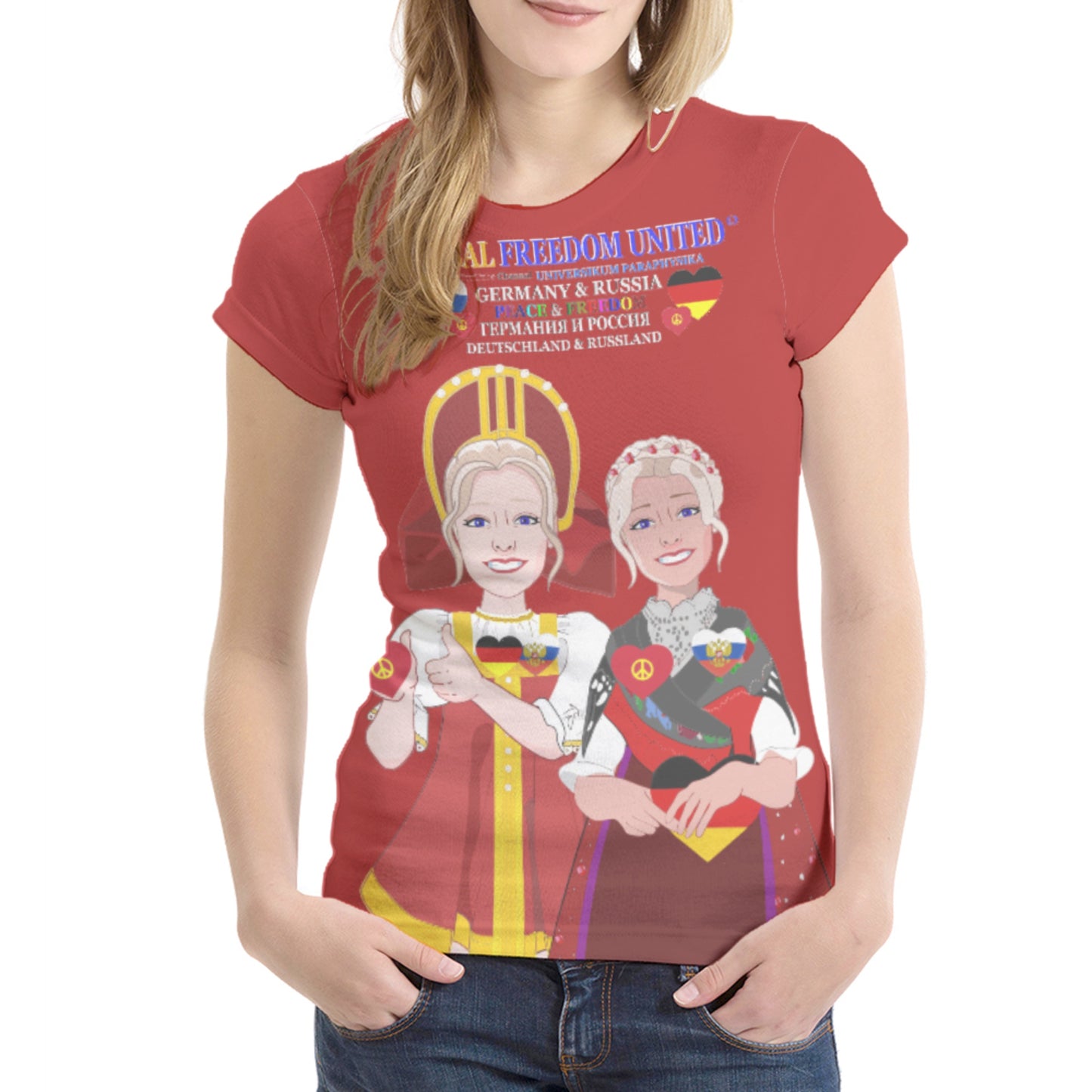 Women´s T-shirt 1 GLOBAL FREEDOM UNITED© Women RUSSIA & GERMANY Red