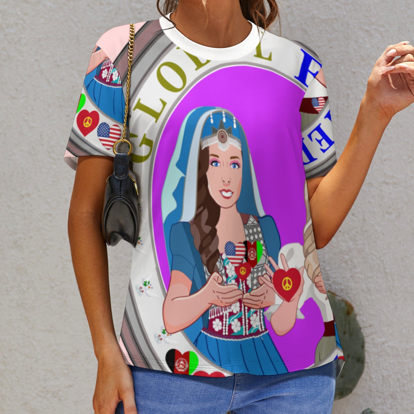 Women´s T-Shirt 3 GLOBAL FREEDOM UNITED© AFGHANISTAN & USA  Pink