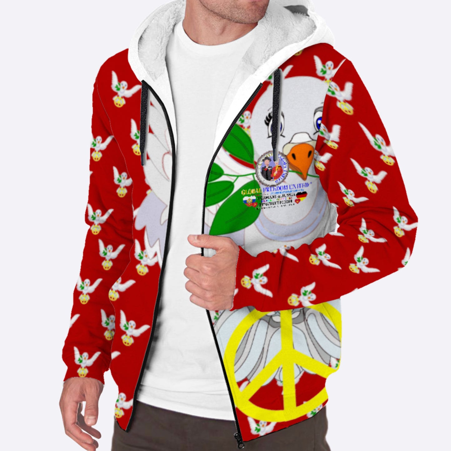 Plush Hoodie GLOBAL FREEDOM UNITED© Men Russia & Germany  Red