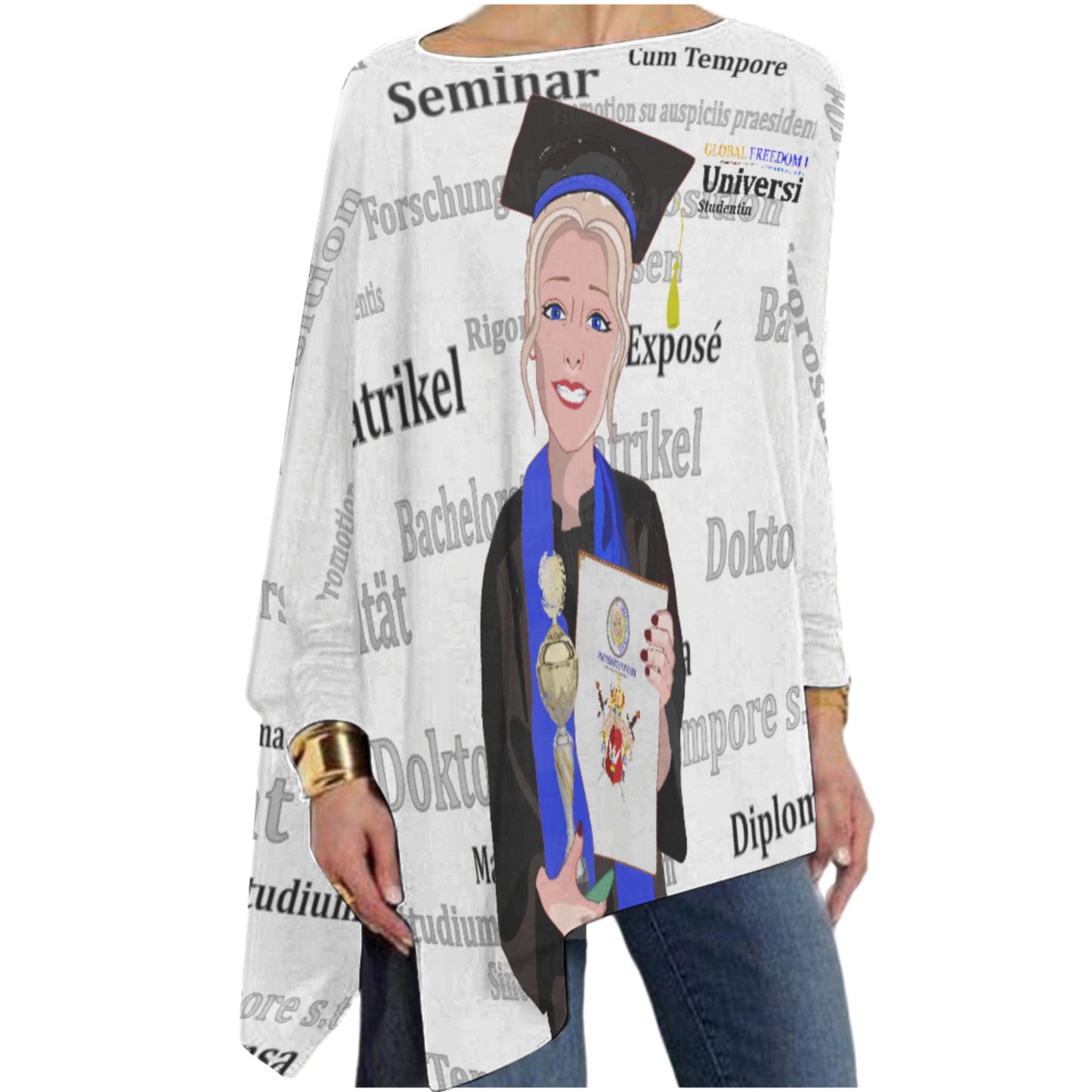 Pullover Long Sleeve T-shirt Global Freedom United Student Gold Place Blond Haire 1