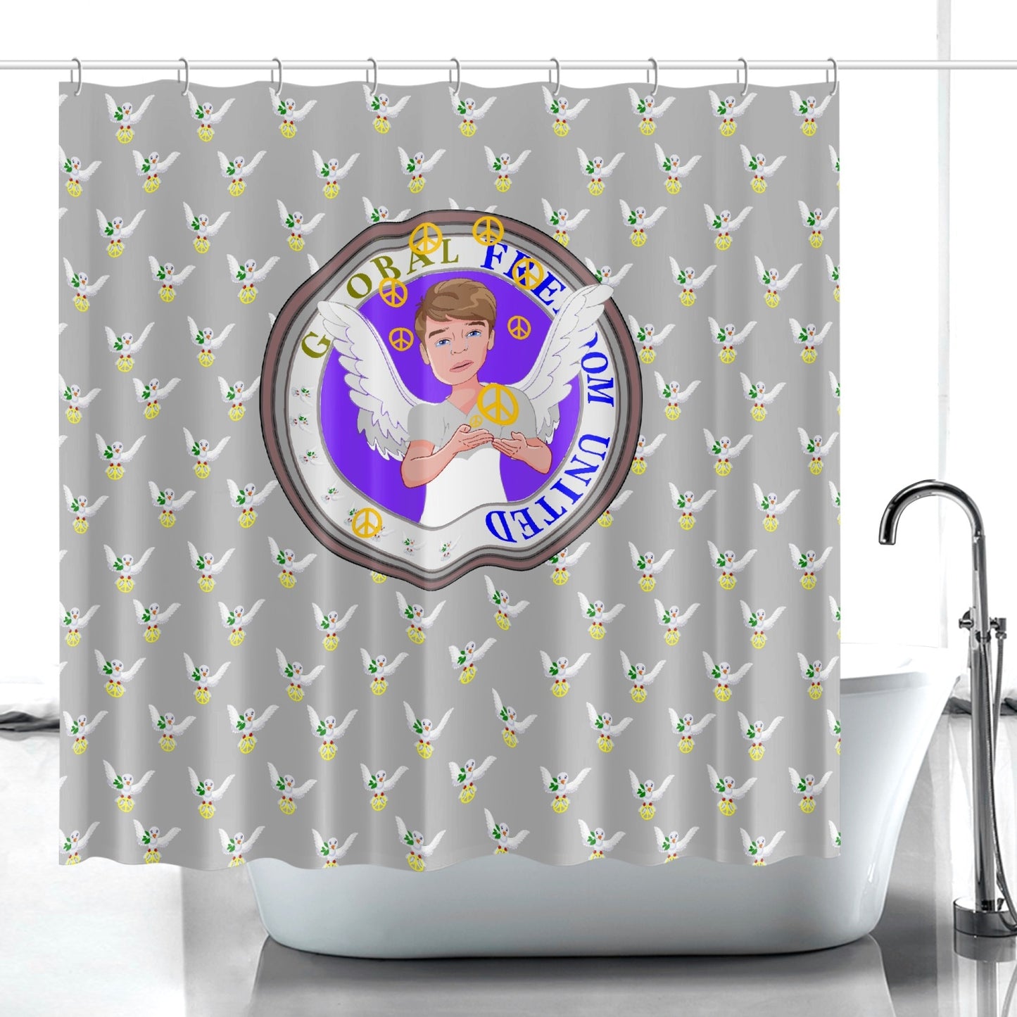 Quick-drying Shower Curtain GLOBAL FREEDOM UNITED MEN ANGEL OF PEACE GREY