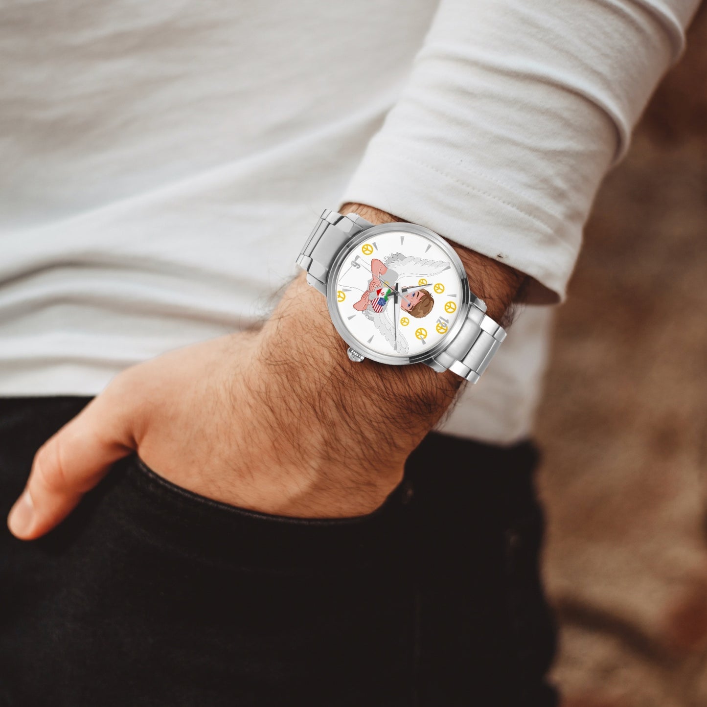 New Steel Strap Automatic Watch (With Indicators) GLOBAL FREEDOM UNITED ANGEL OF PEACE O P IRAN & USA