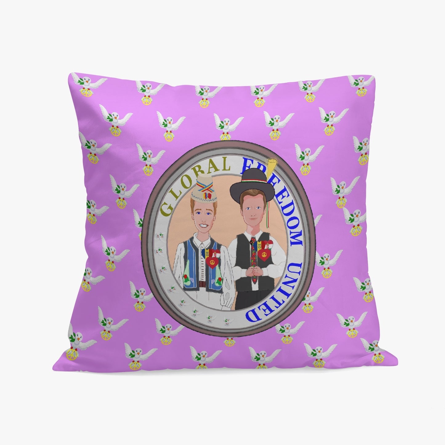 GLOBAL FREEDOM UNITED© Men ROMANIA & HUNGARY Lilac 18'' Square Pillow Cover