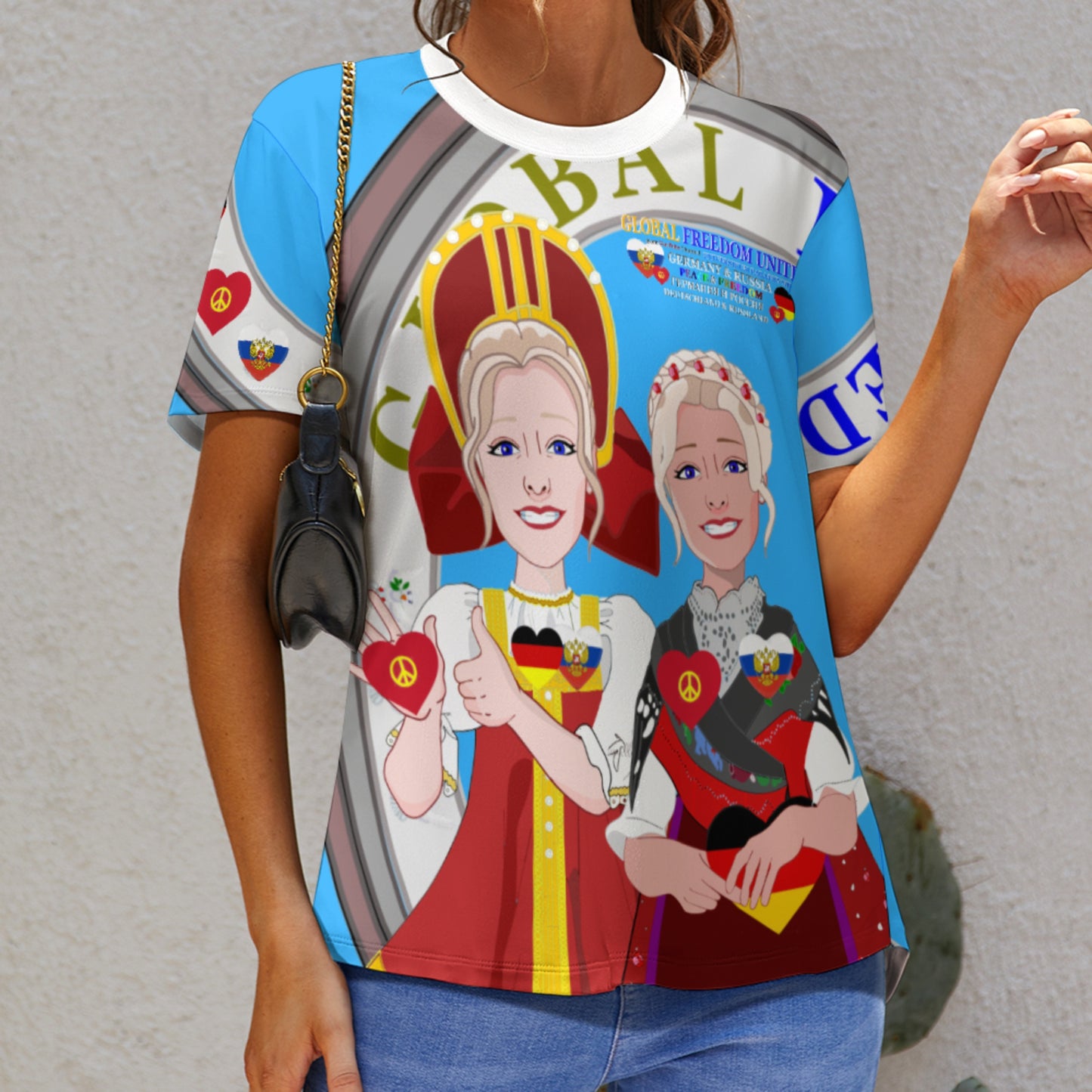 Women´s T-shirt 3 GLOBAL FREEDOM UNITED© Women RUSSIA & GERMANY Blue
