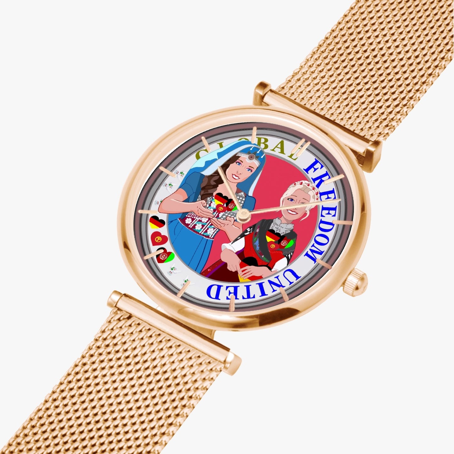 GLOBAL FREEDOM UNITED WOMEN AFGHANISTAN & GERMANY NEW PEACE New Stylish Ultra-Thin Quartz Watch (With Indicators)
