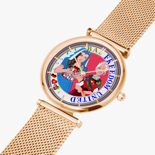 GLOBAL FREEDOM UNITED WOMEN AFGHANISTAN & GERMANY NEW PEACE New Stylish Ultra-Thin Quartz Watch (With Indicators)