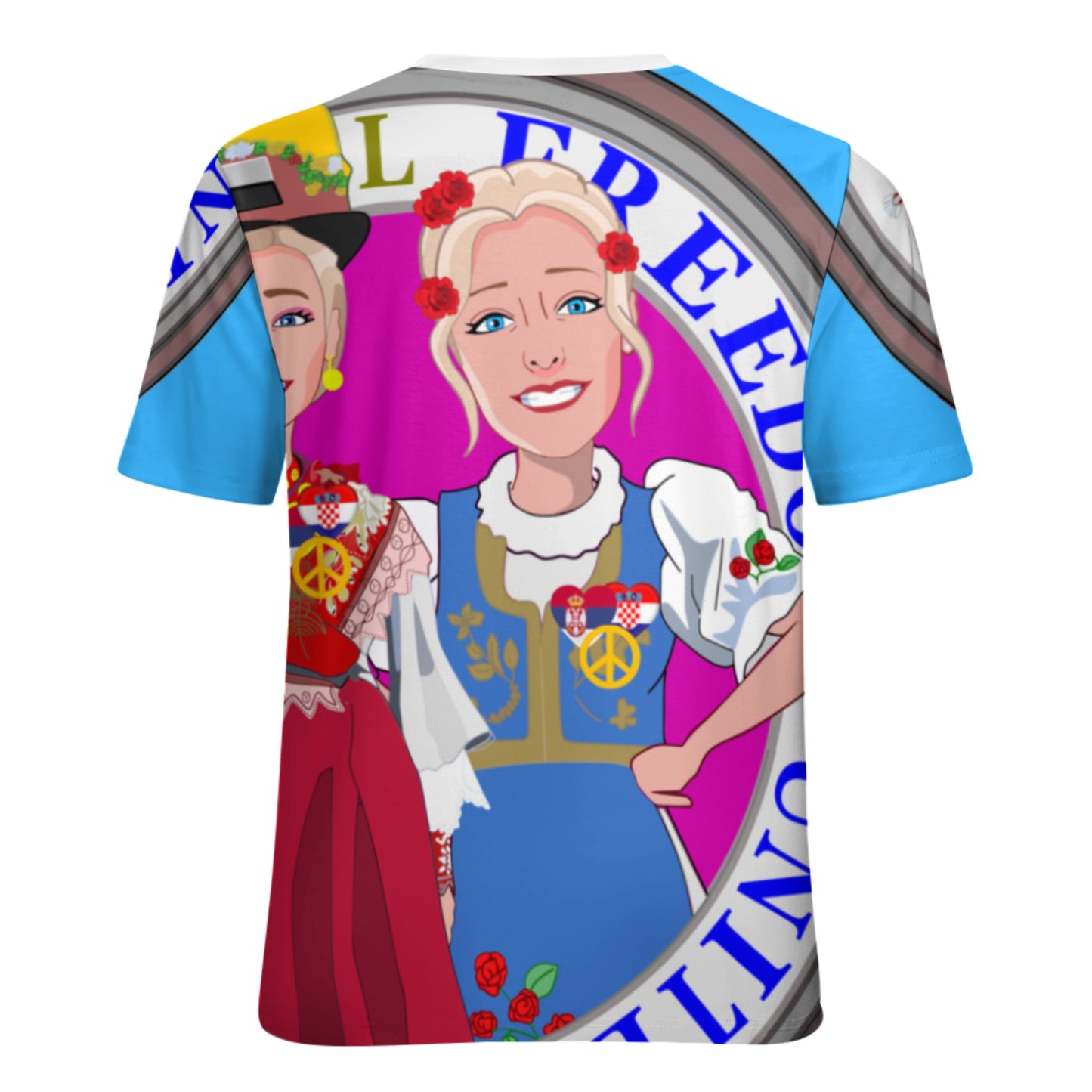 Women´s T-shirt 2 GLOBAL FREEDOM UNITED© Women Croatia & Serbia Blondi Blue