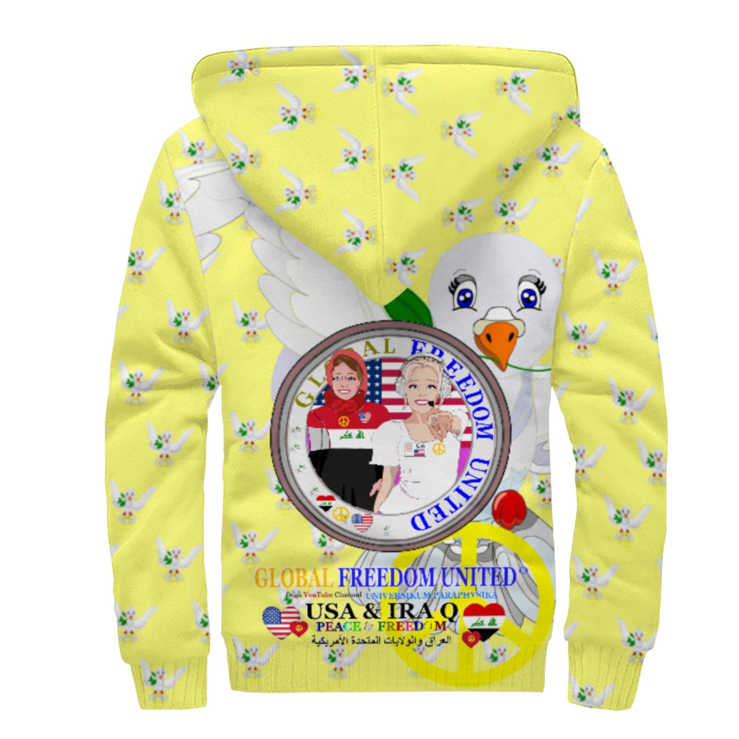 Plush Hoodie GLOBAL FREEDOM UNITED© Women Iraq & USA Yellow