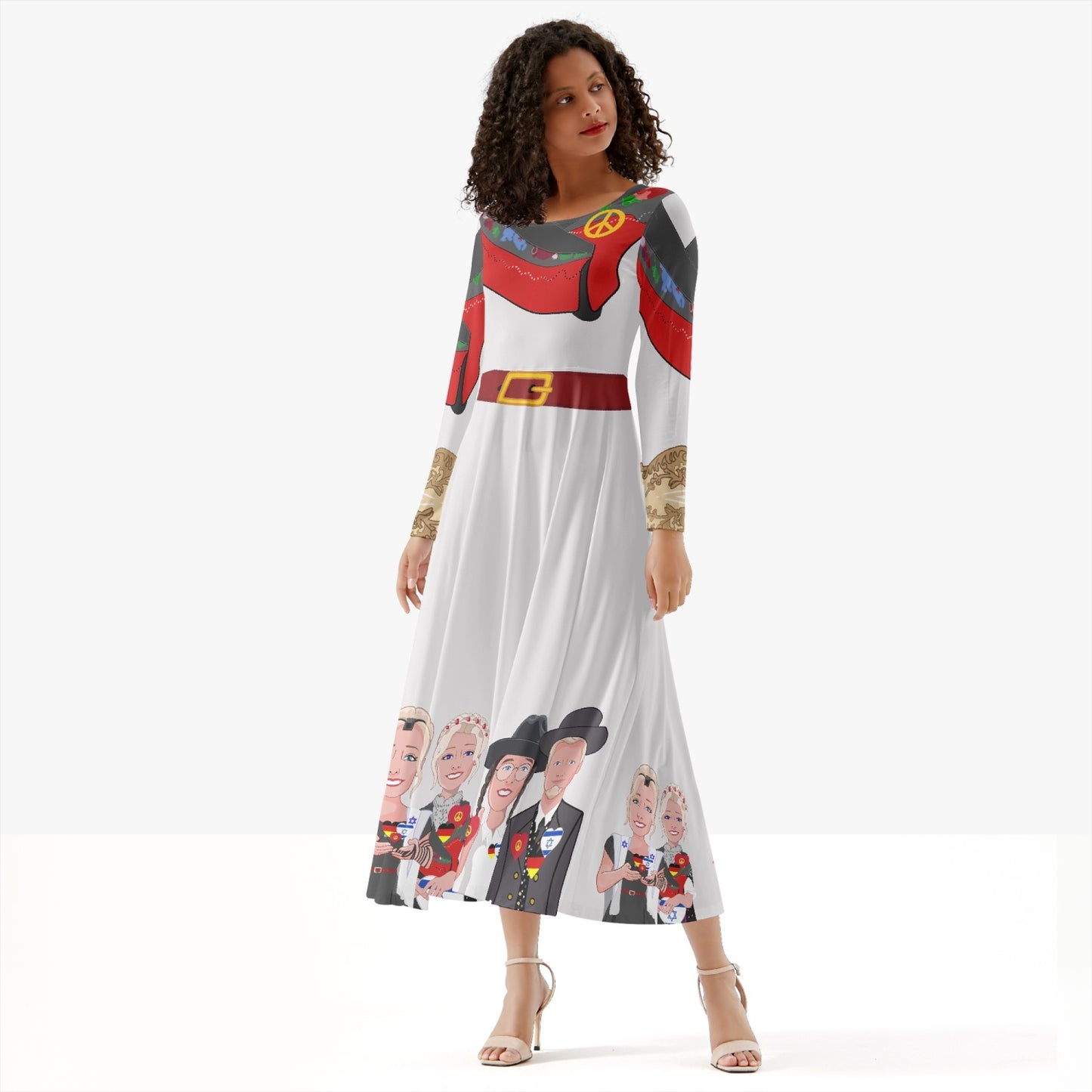WOMEN´S LONG-SLEEVE ONE PIECE DRESS GLOBAL FREEDOM UNITED© WOMEN ISRAEL & GERMANY OLD PEACE WIGHT