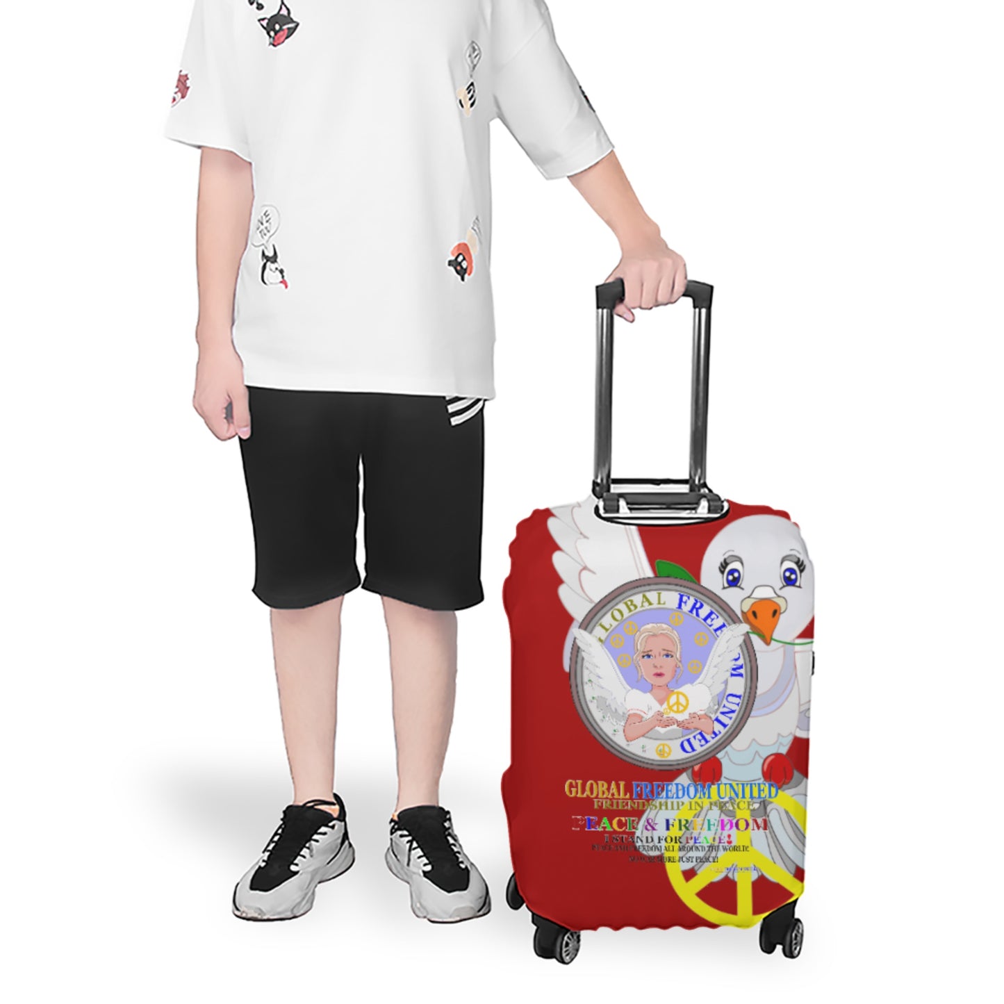 Luggage Cover Global Freedom United Women Angel Of Peace Red