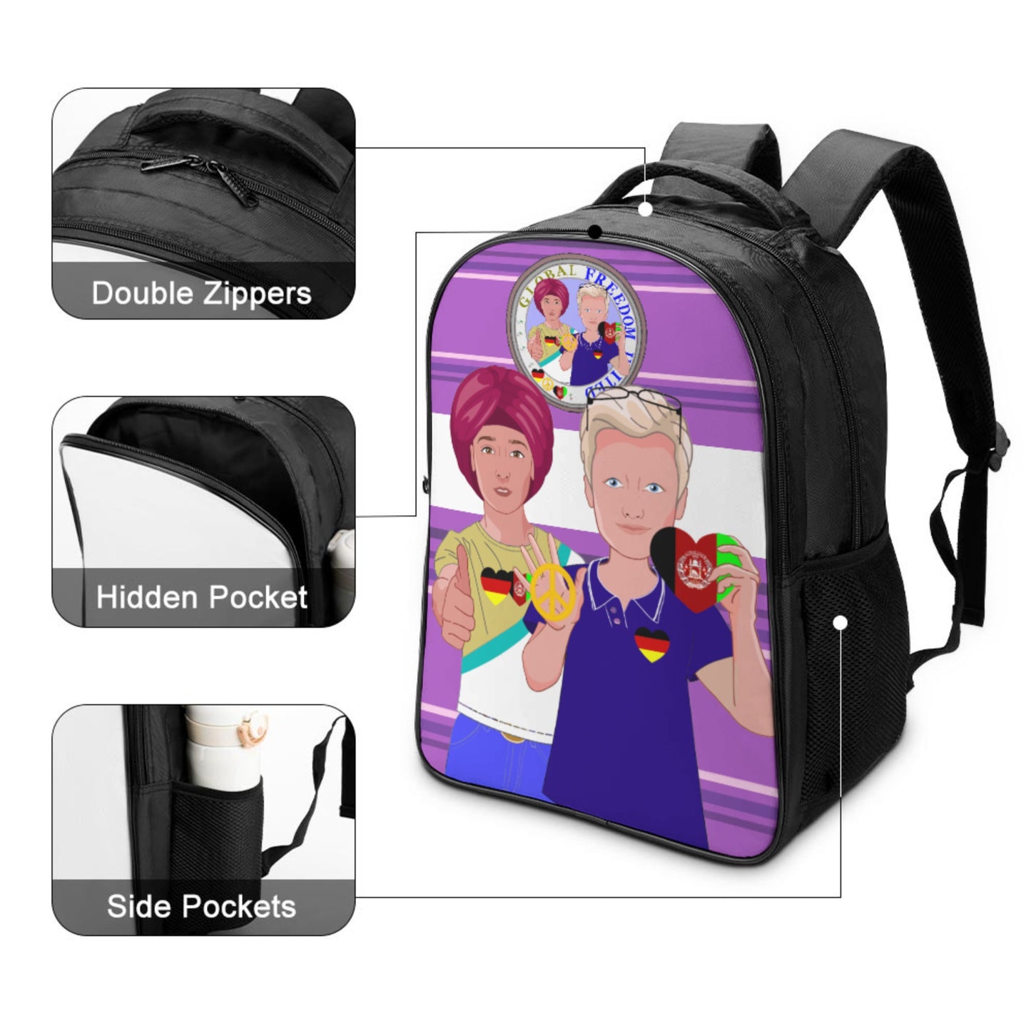 Bag Back GLOBAL FREEDOM UNITED© Men AFGHANISTAN & GERMANY Lilac