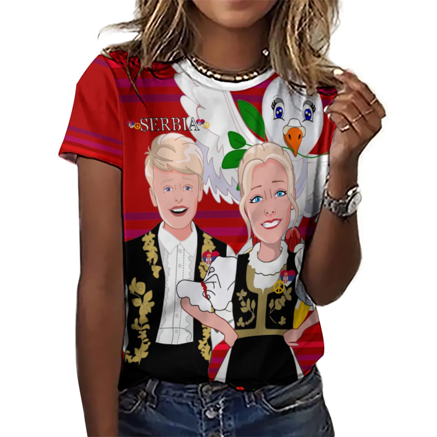 Women´s T-shirt 2 Global Freedom United Couple Edition Serbia Red