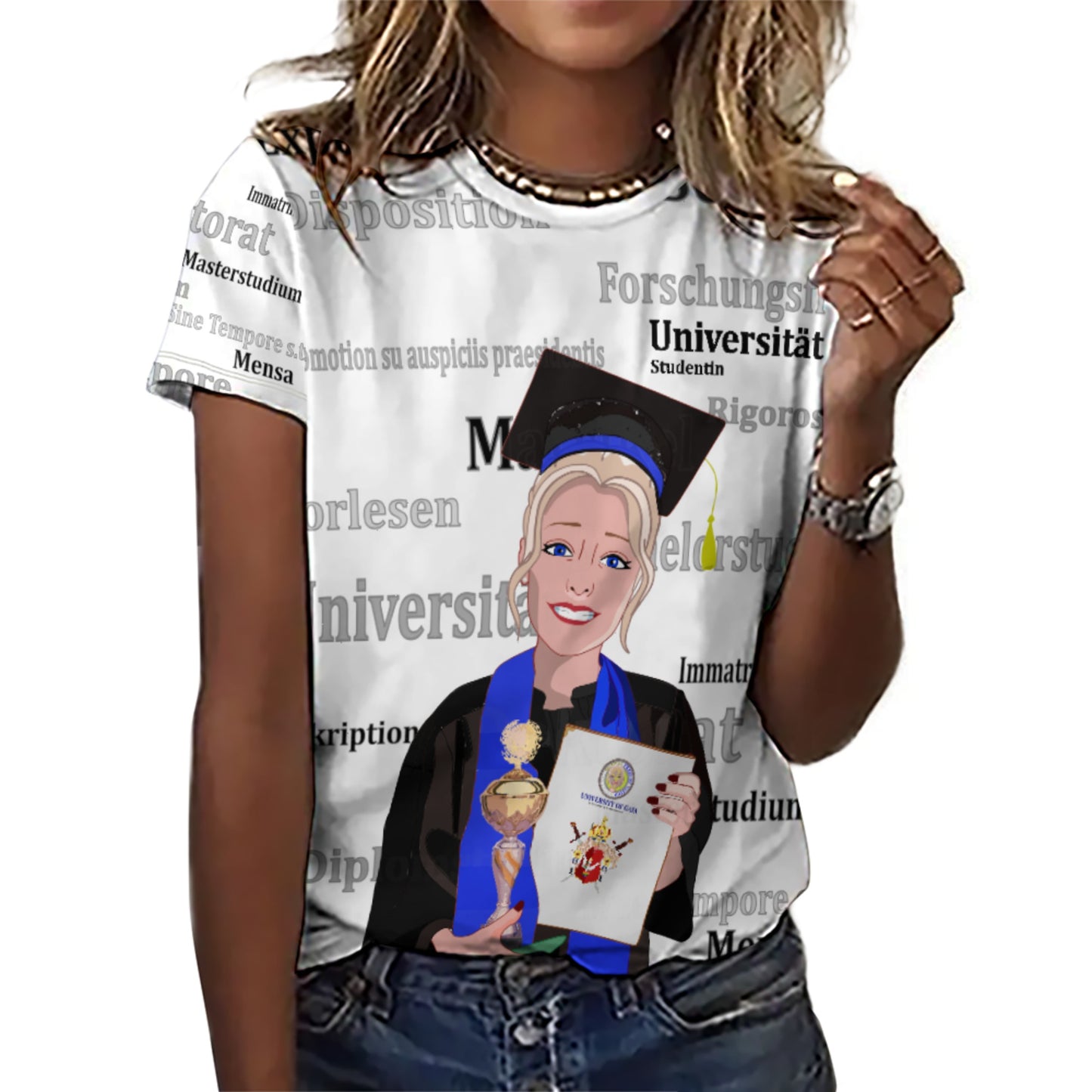 Women´s T-shirt Global Freedom United Student Girl Cooper Place Blond Hair 1