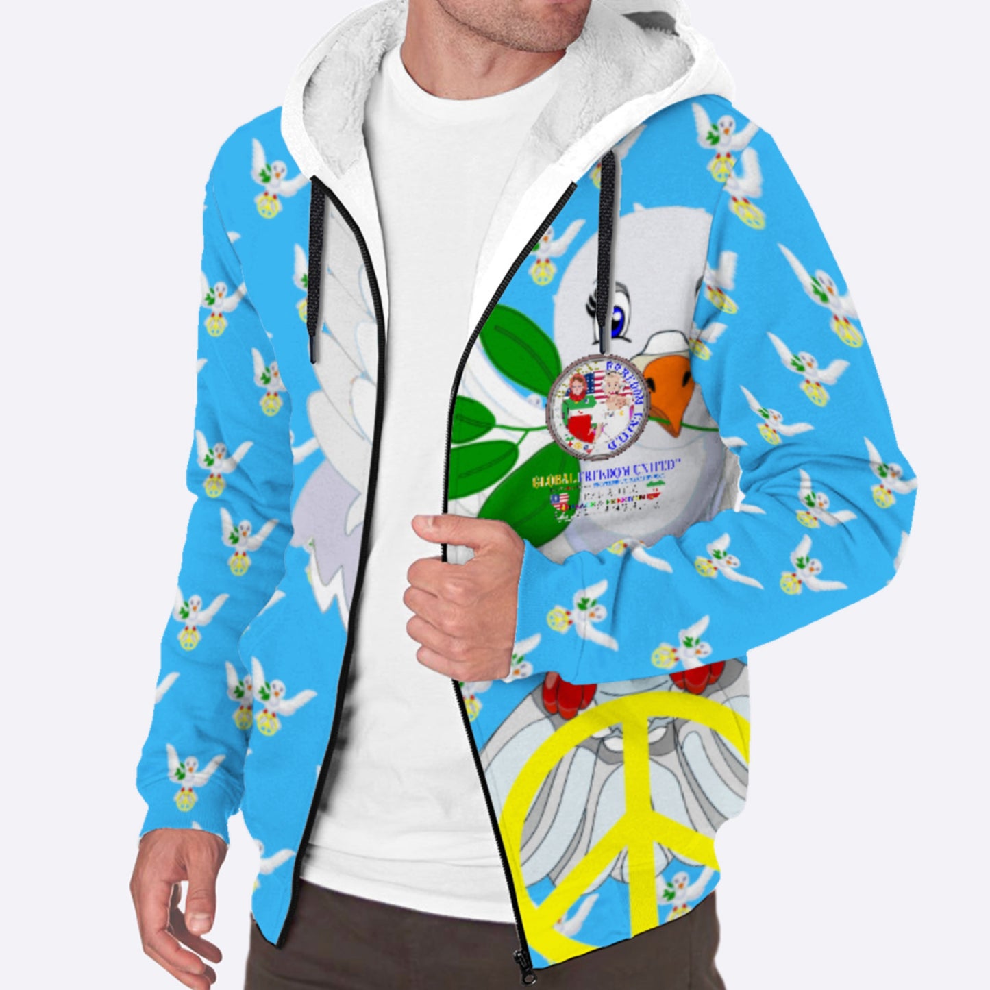 Plush Hoodie GLOBAL FREEDOM UNITED© Women Iran & USA Blue