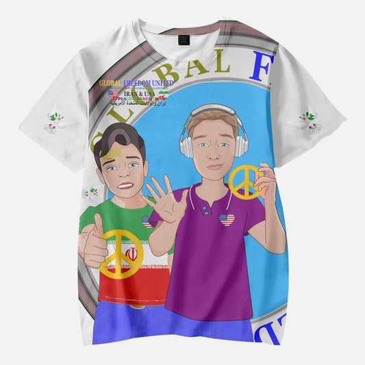 GLOBAL FREEDOM UNITED BOYS IRAN & USA OLD PEACE WIGHT AOP Kids' Short T-Shirts