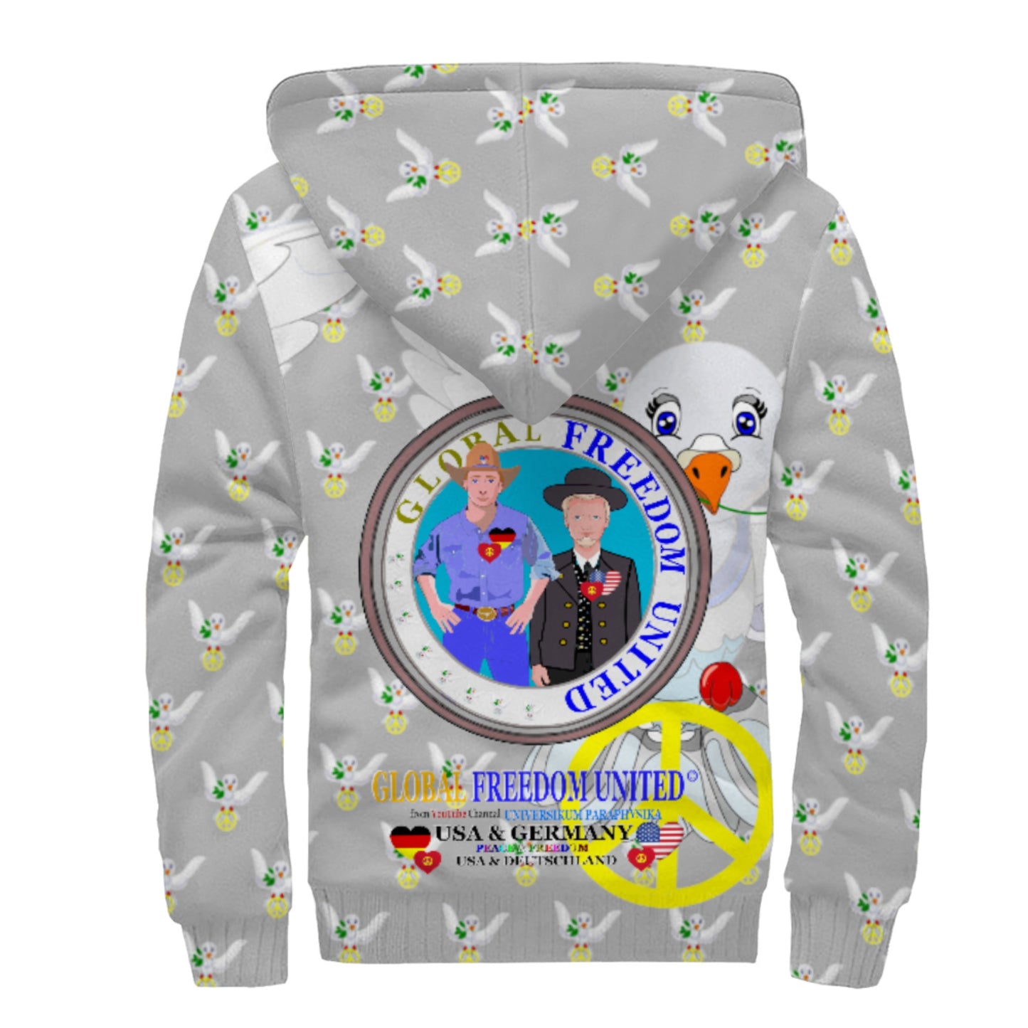 Plush Hoodie GLOBAL FREEDOM UNITED© Men USA & Germany Grey