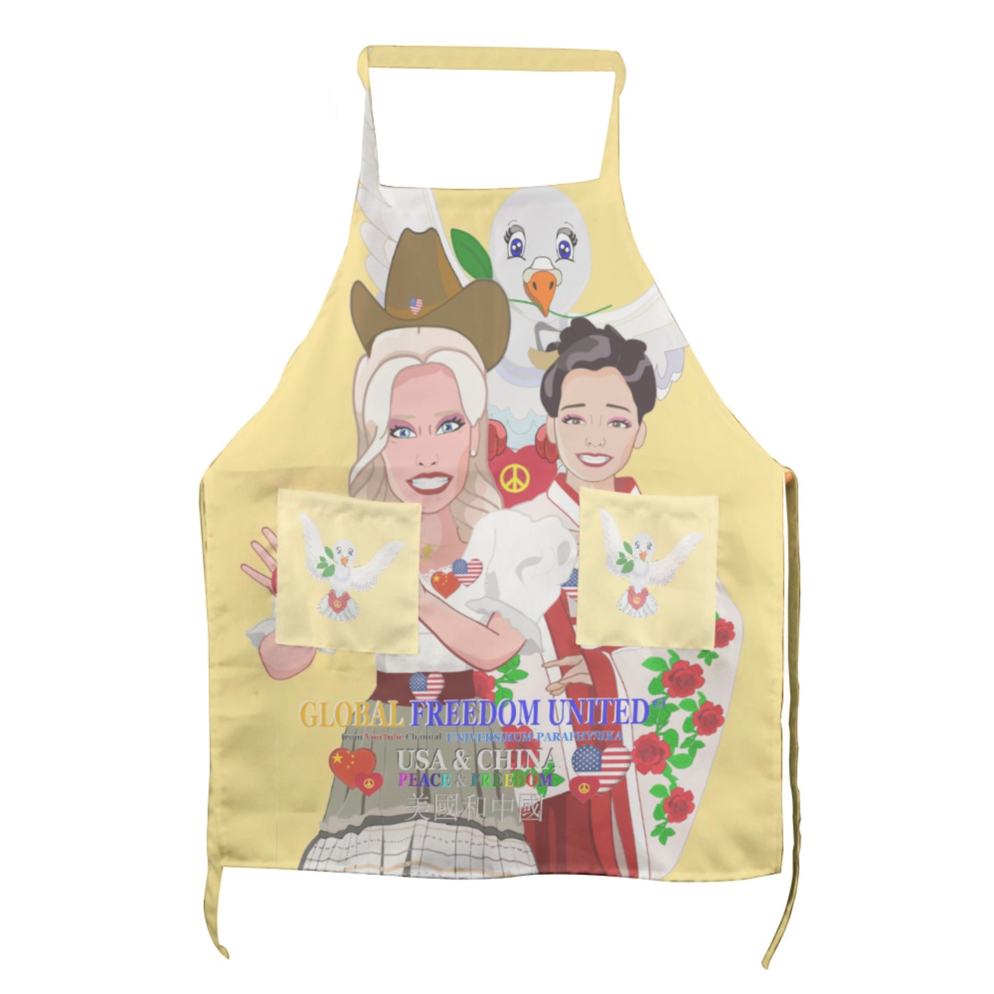 Apron GLOBAL FREEDOM UNITED© Women China & USA Yellow