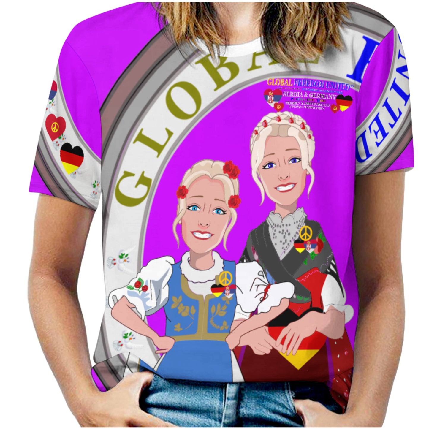 Women´s T-shirt GLOBAL FREEDOM UNITED© Women Serbia & Germany Lilac