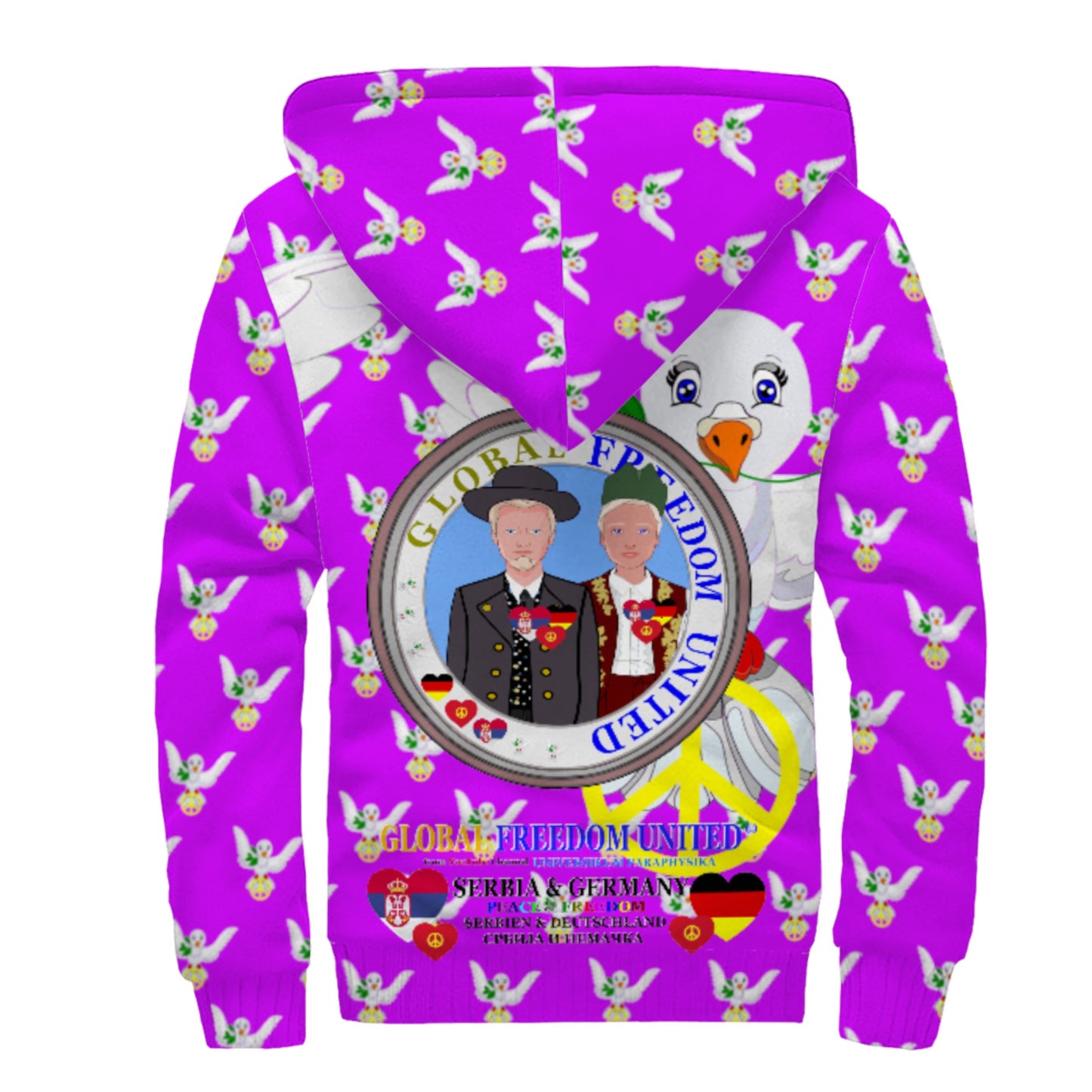 Plush Hoodie GLOBAL FREEDOM UNITED© Men Serbia & Germany V1  Lilac