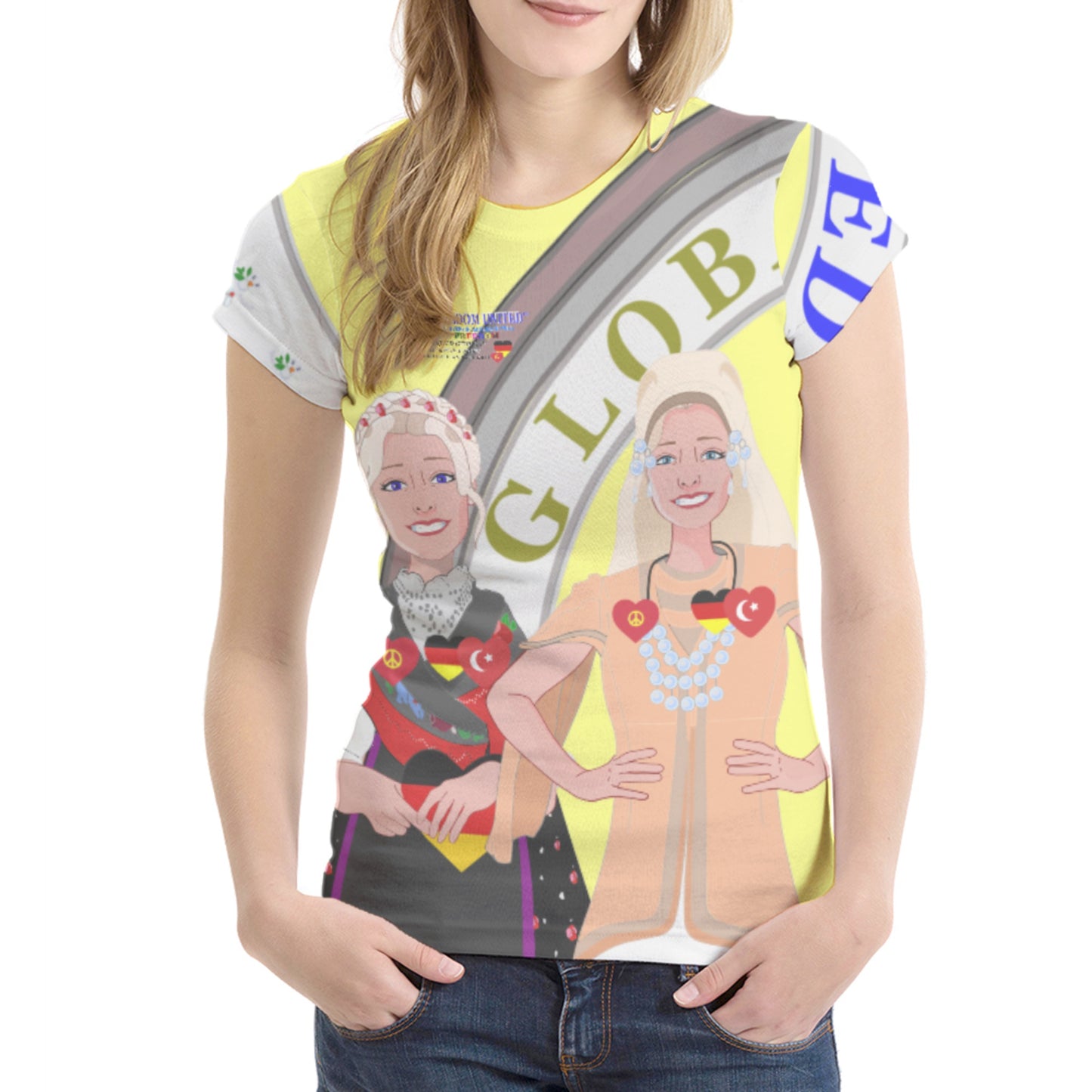 Women´s T-shirt 2 GLOBAL FREEDOM UNITED© Women Turkey & Germany Yellow