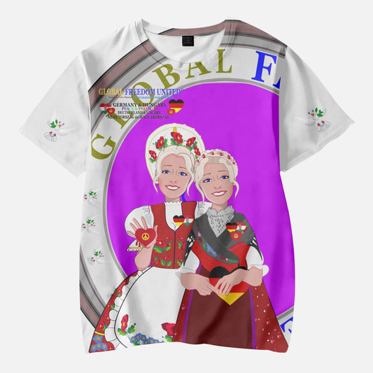 GLOBAL FREEDOM UNITED GIRLS GERMANY & HUNGARIE OLD PEACE WIGHT AOP Kids' Short T-Shirts
