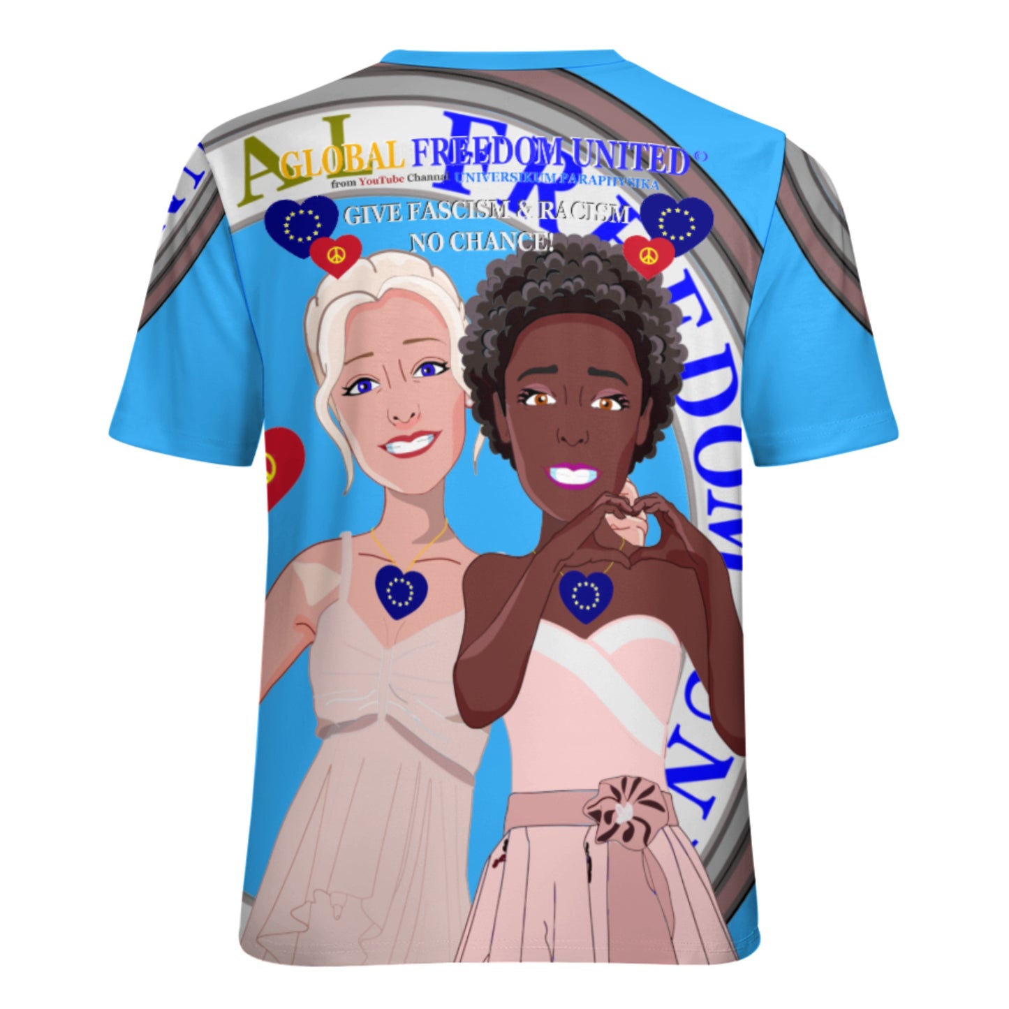 Women´s T-shirt 3 GLOBAL FREEDOM UNITED© Anti Fascism & Racism Old Peace  EU Blue