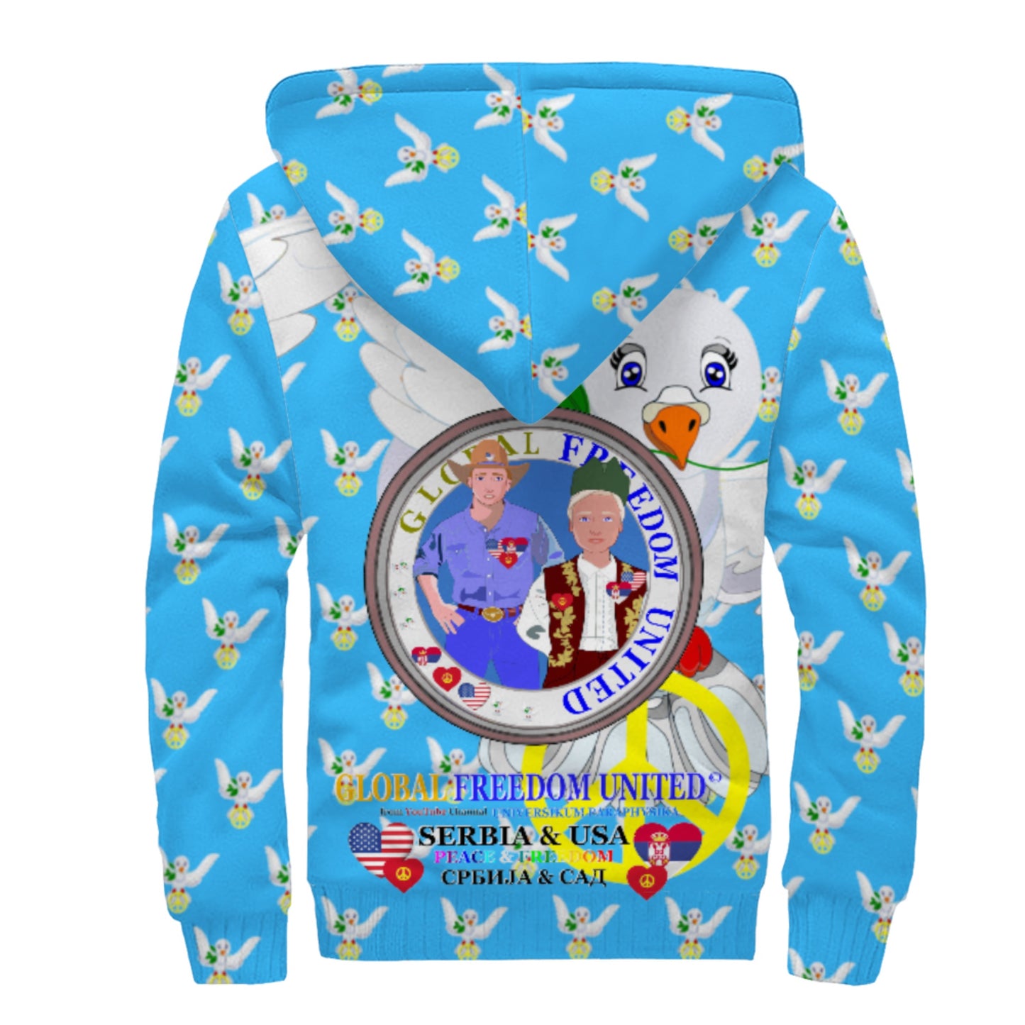 Plush Hoodie GLOBAL FREEDOM UNITED© Men Serbia & USA Blue