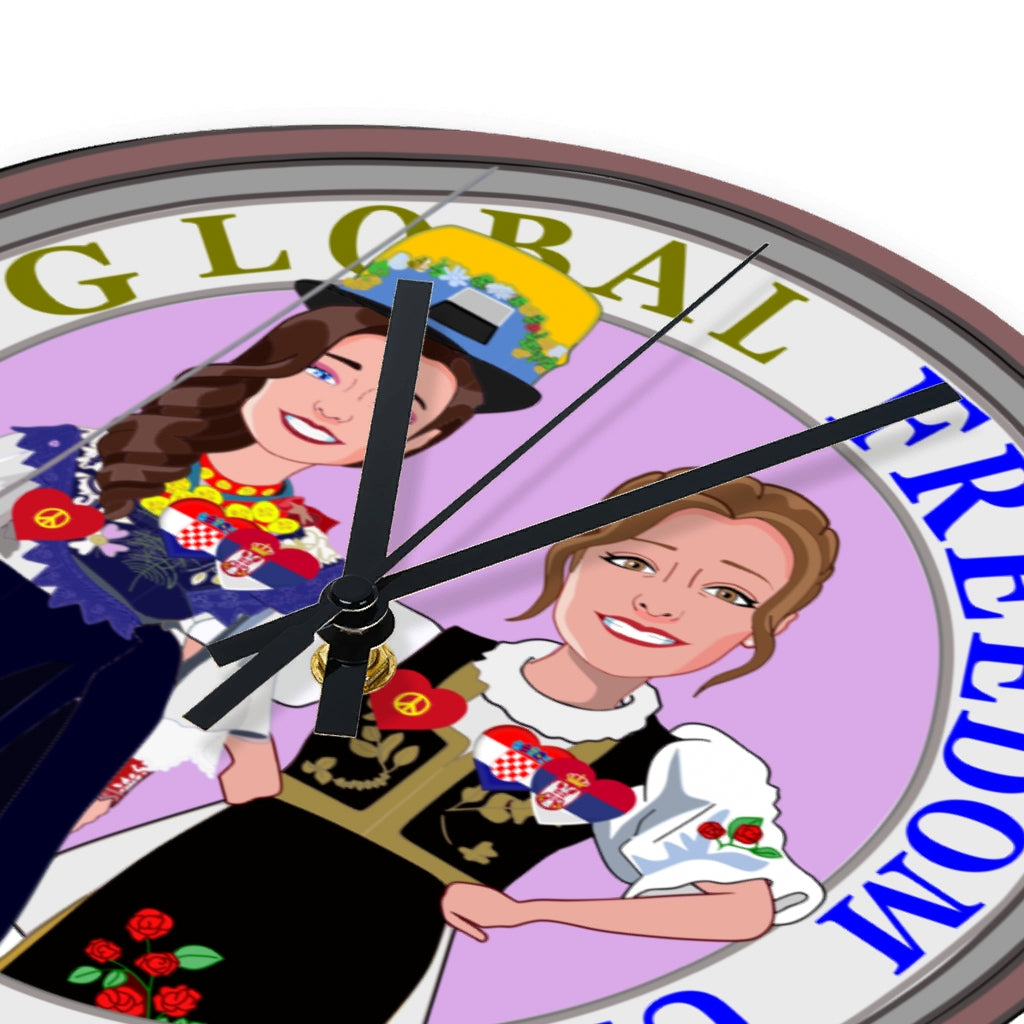 Wooden Wall Clock Without Scale GLOBAL FREEDOM UNITED© Women Croatia & Serbia