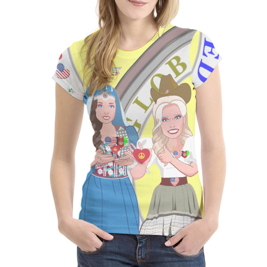 Women´s T-shirt GLOBAL FREEDOM UNITED© Women AFGHANISTAN & USA  V1 Yellow