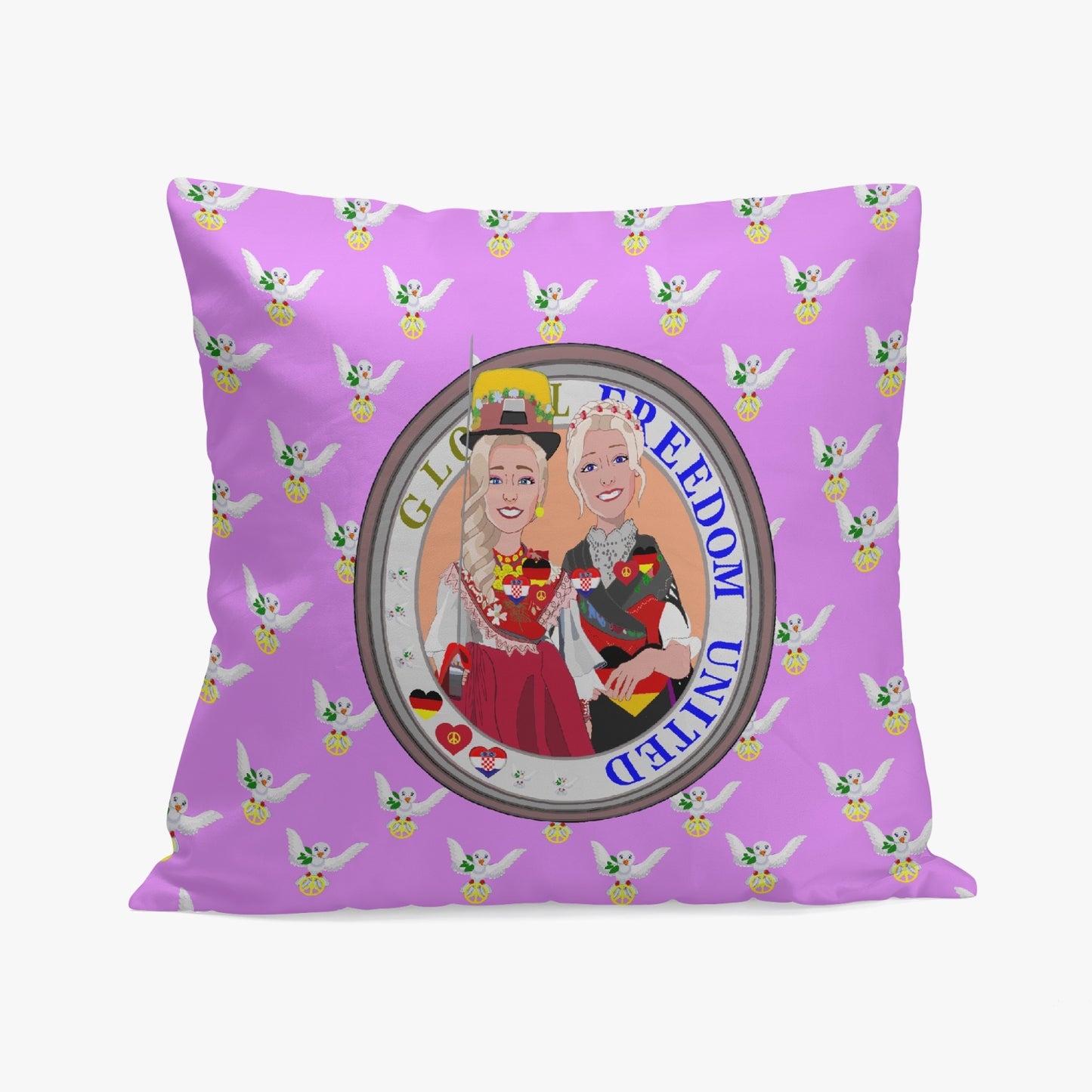 GLOBAL FREEDOM UNITED© Women CROATIA & GERMANY LILAC VERSION 2 18'' Square Pillow Cover