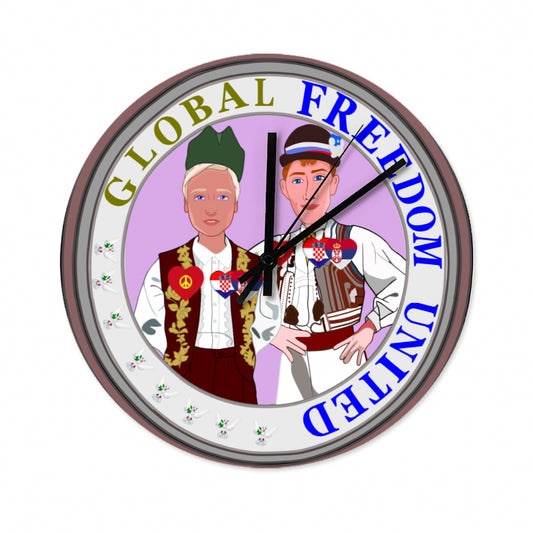 Wooden Wall Clock Without Scale GLOBAL FREEDOM UNITED© Men Croatia & Serbia