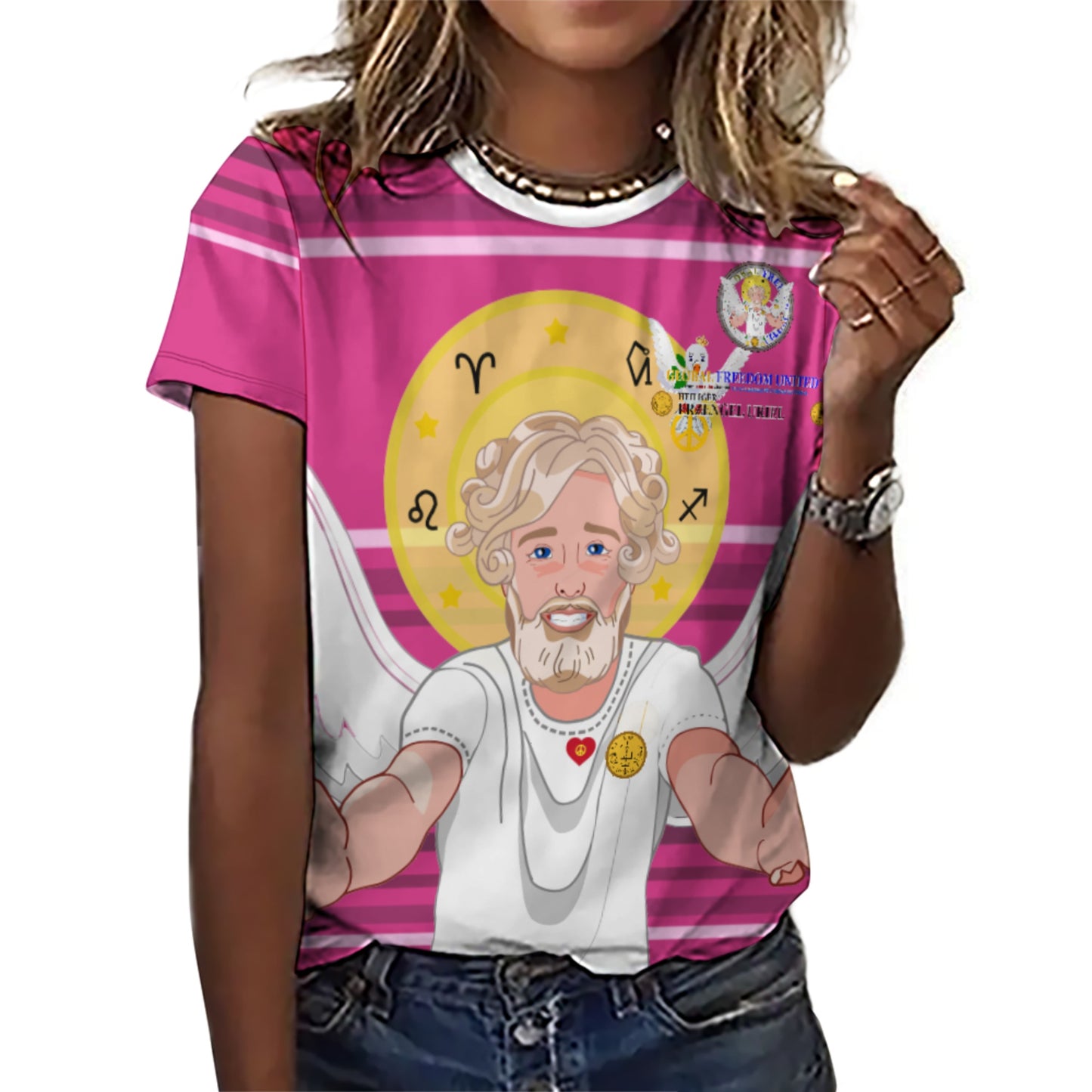 Women´s T-shirt 2 Global Freedom United Archangel Uriel German  Pink1