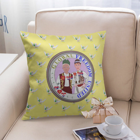 GLOBAL FREEDOM UNITED MEN CROATIA & SERBIA OLD PEACE YELLOW 18'' Square Pillow Cover