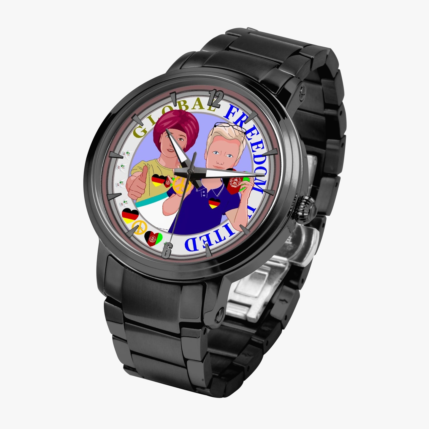 GLOBAL FREEDOM UNITED© Men AFGHANISTAN & GERMANY - New Steel Strap Automatic Watch (With Indicators)