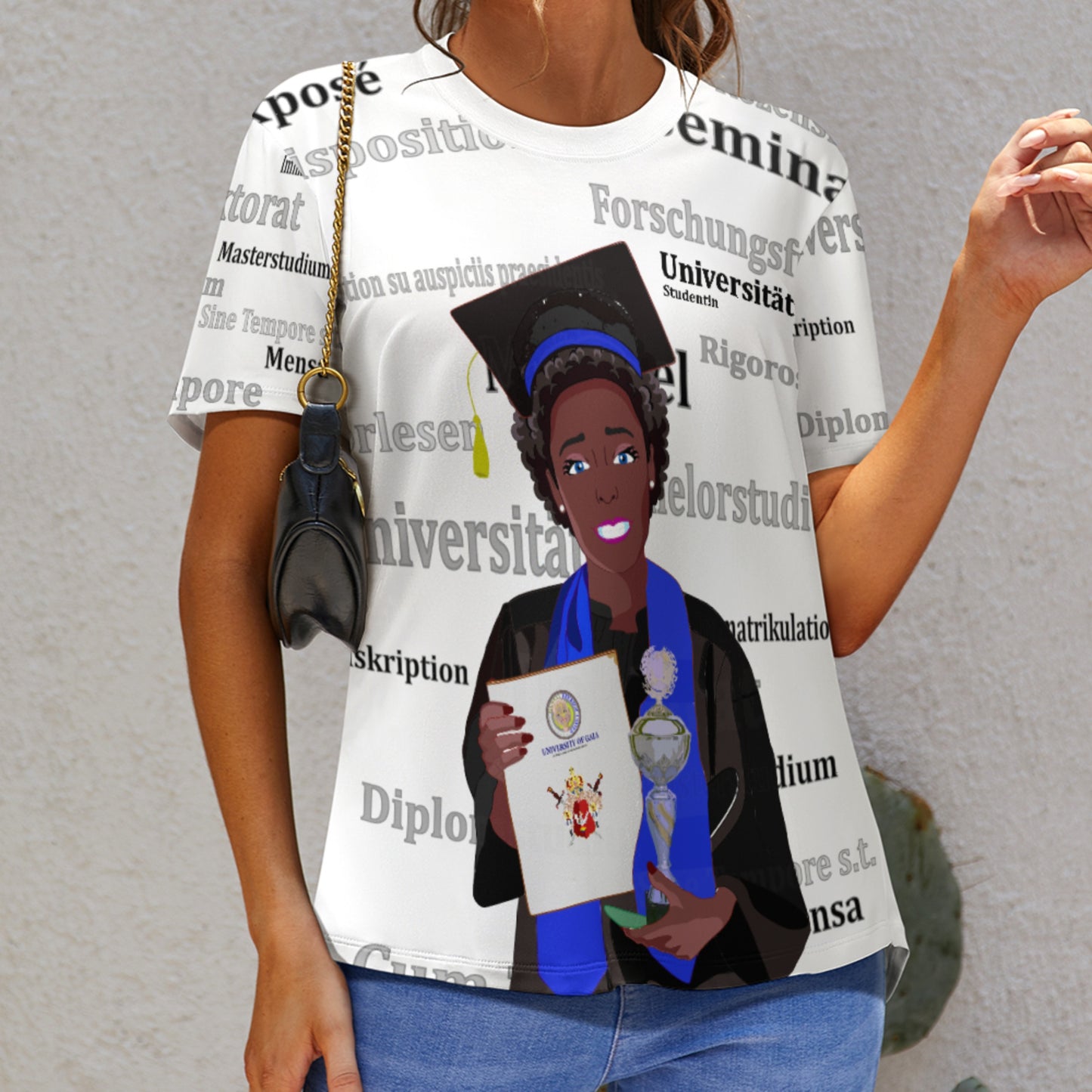 Women´s T-shirt Global Freedom United Afro Student Girl Silver Place