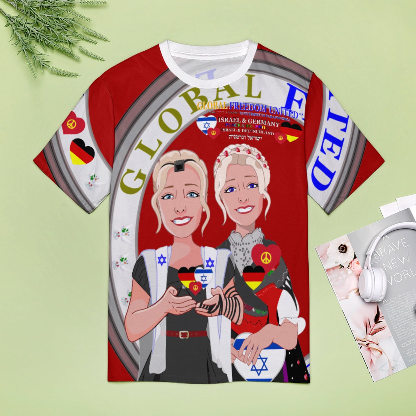 Women´s T-shirt GLOBAL FREEDOM UNITED© Israel & Germany Red