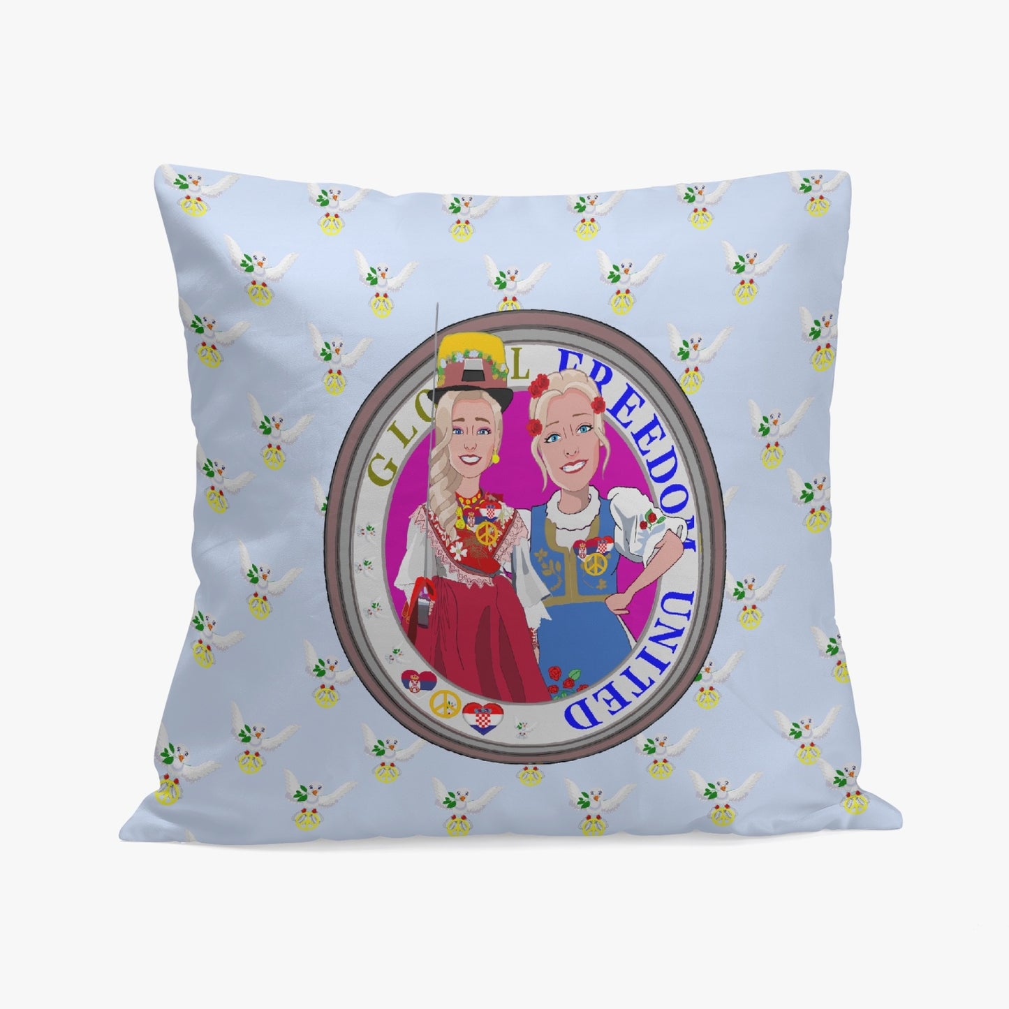 GLOBAL FREEDOM UNITED© Women CROATIA & SERBIA Light Blue 18'' Square Pillow Cover
