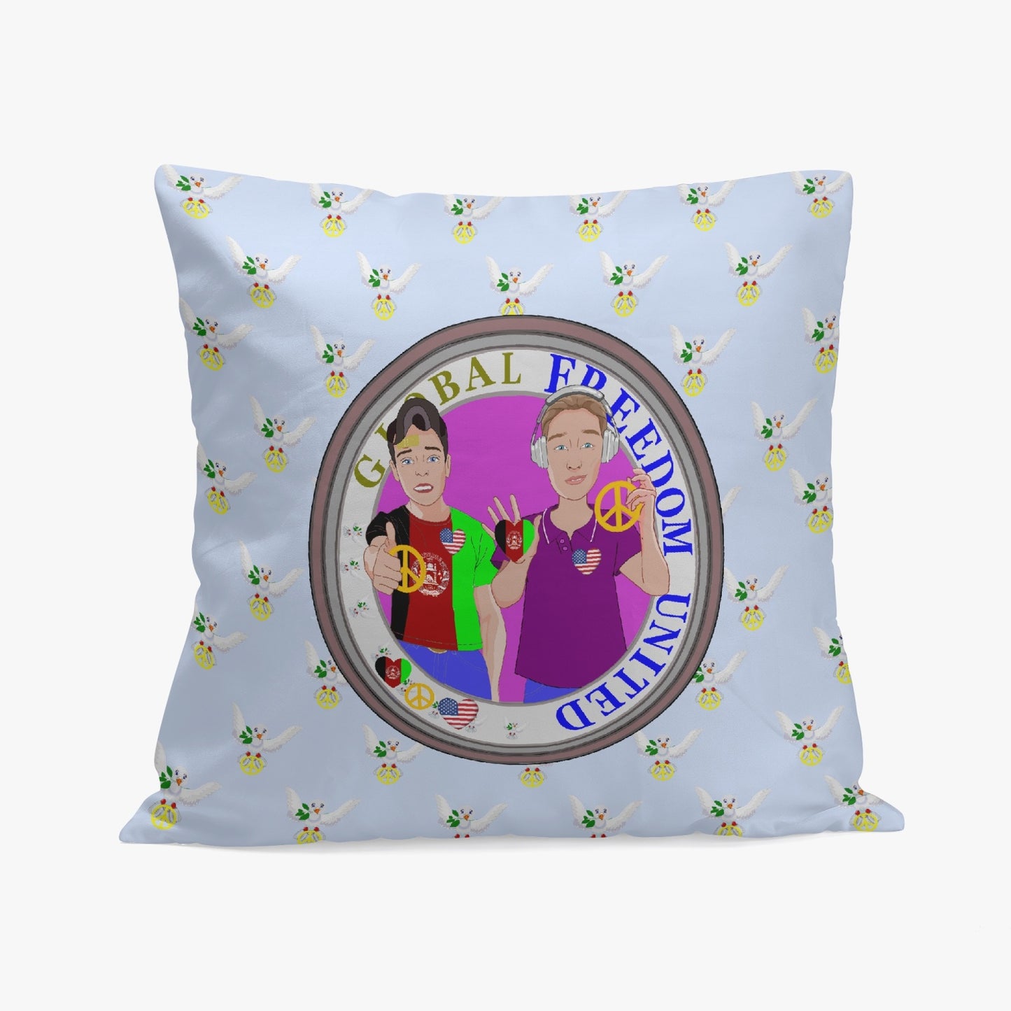 GLOBAL FREEDOM UNITED©  Men AFGHANISTAN & USA LIGHT BLUE 18'' Square Pillow Cover