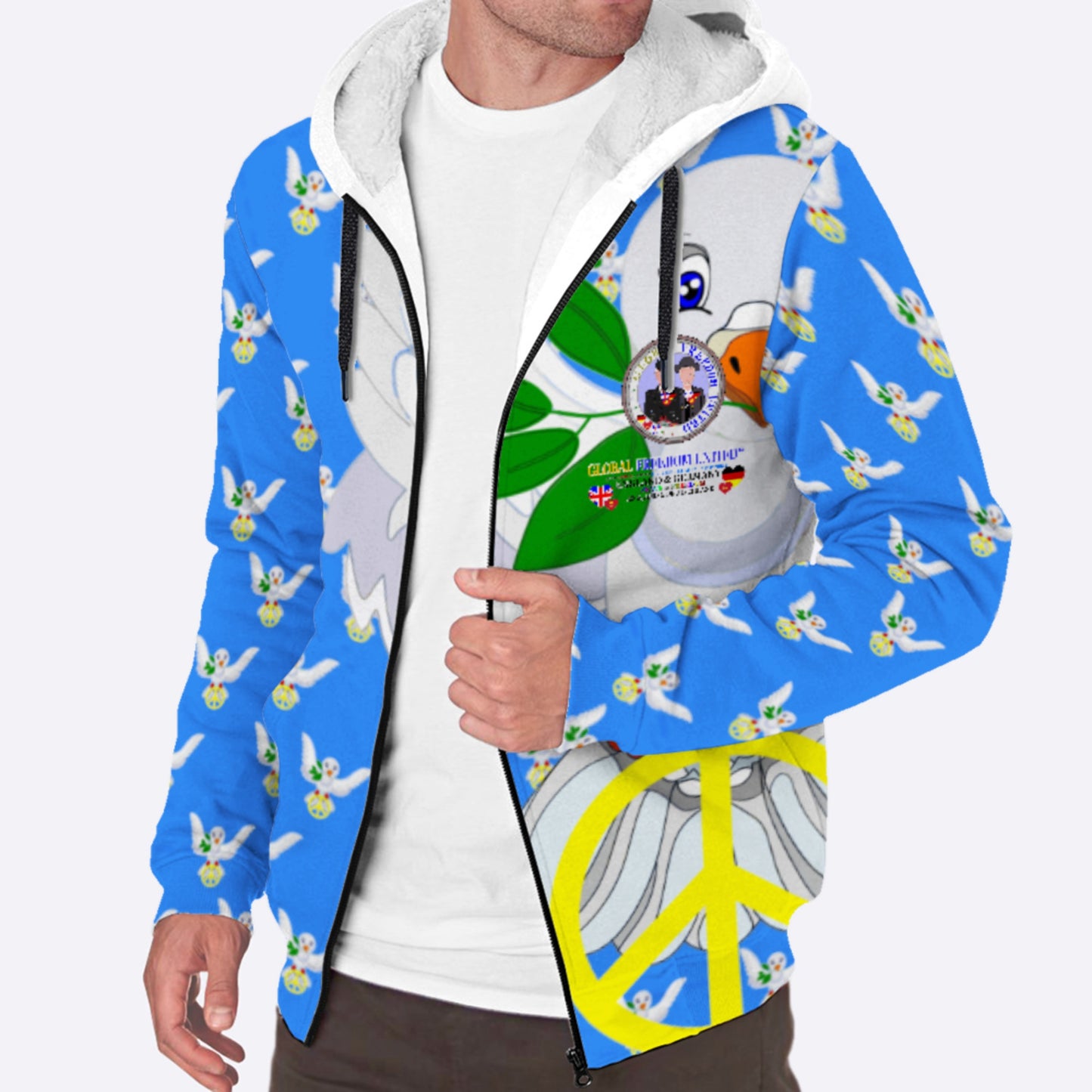 Plush Hoodie Global Freedom United Men  England & Germany Old Peace Blue