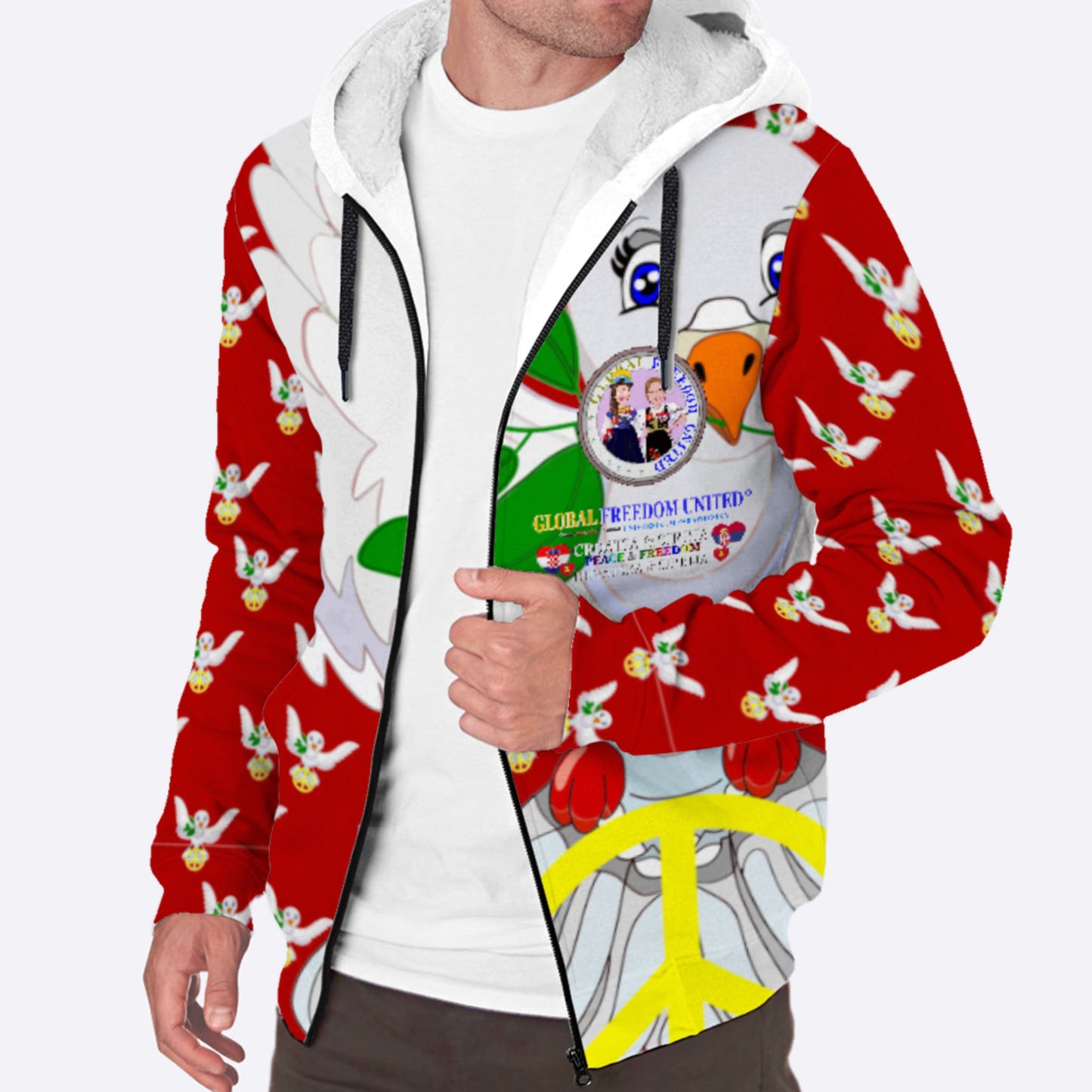 Plush Hoodie 3 GLOBAL FREEDOM UNITED© Women Croatia & Serbia V1 Red