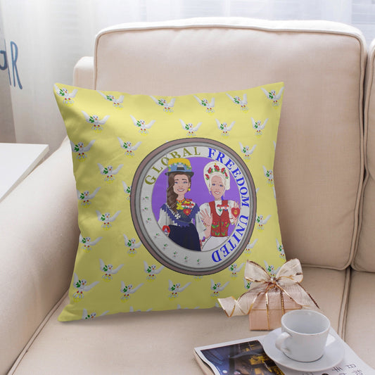 GLOBAL FREEDOM UNITED©  Women CROATIA & HUNGARY Yellow 18'' Square Pillow Cover