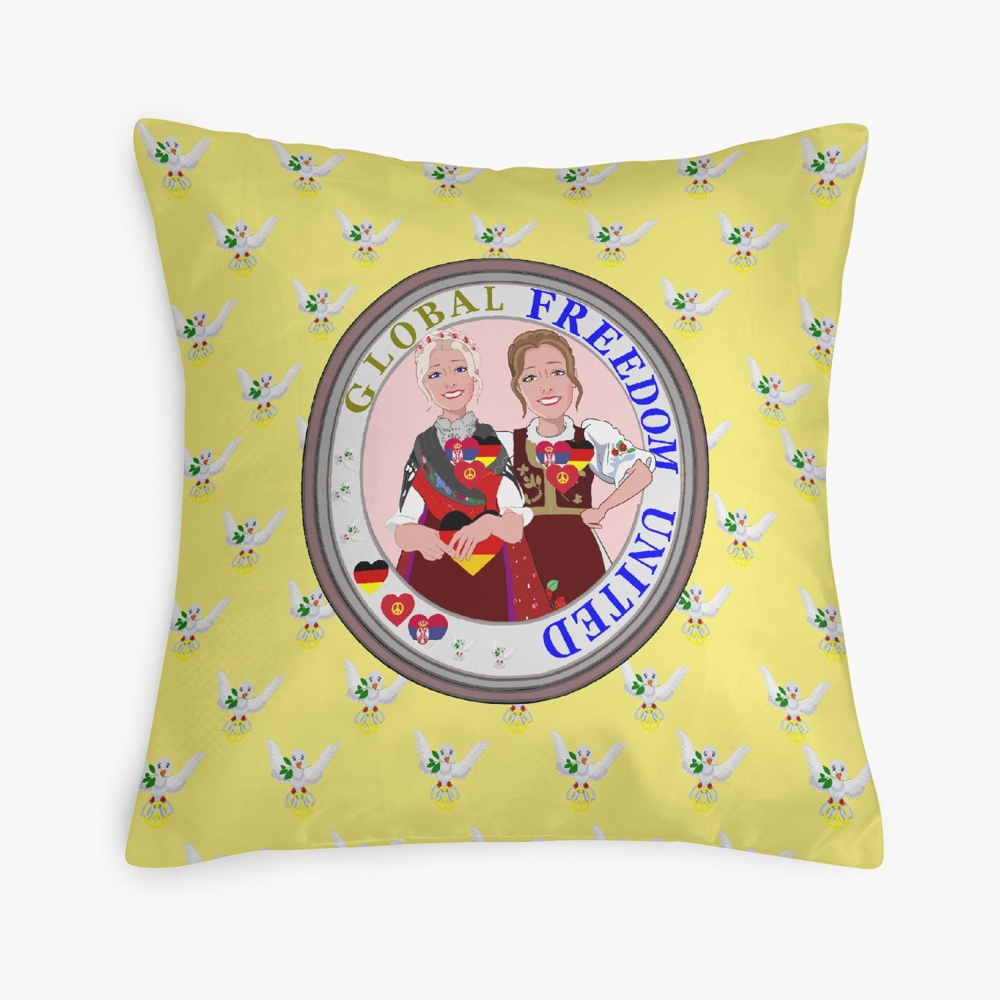 GLOBAL FREEDOM UNITED© Women SERBIA & GERMANY Yellow V1 18'' Square Pillow Cover