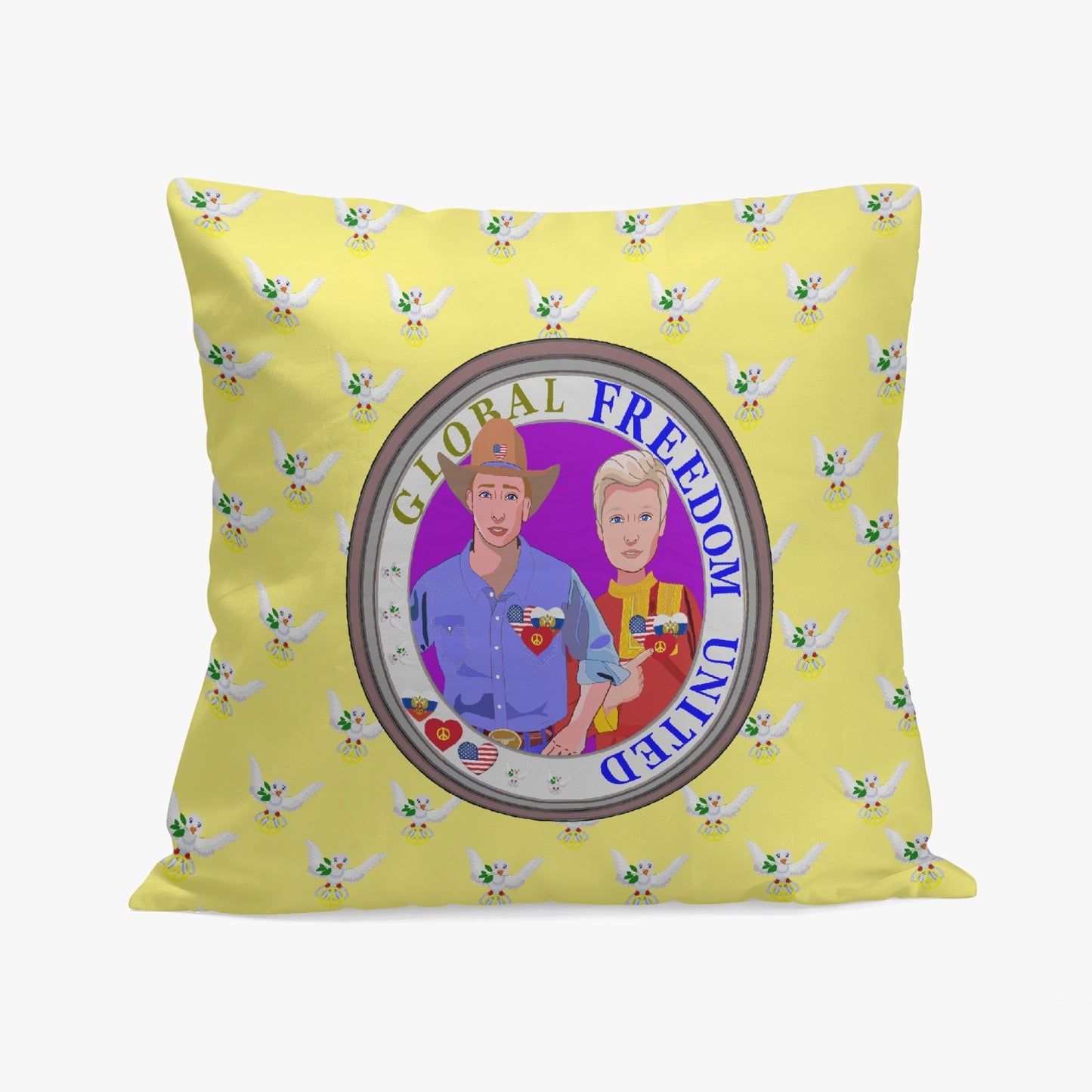 GLOBAL FREEDOM UNITED© Men USA & RUSSIA YELLOW 18'' Square Pillow Cover