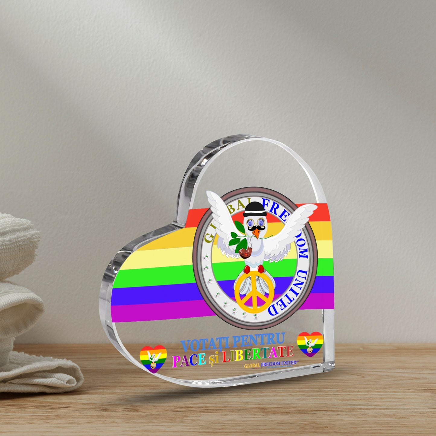 Acryl Heart Global Freedom United Dove Of Peace Men Romania