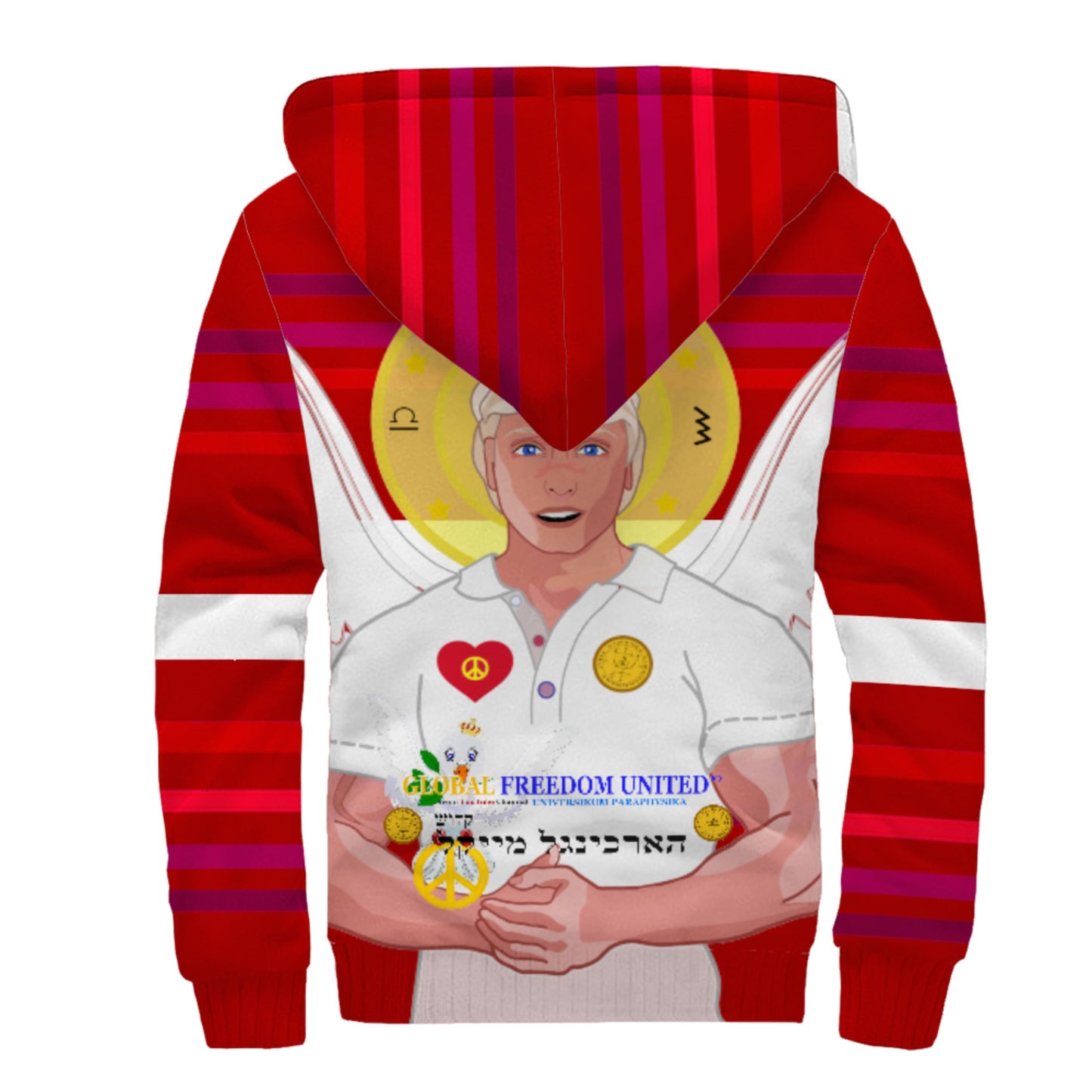 Plush Hoodie Global Freedom United Archangel Michael Hebrew Red